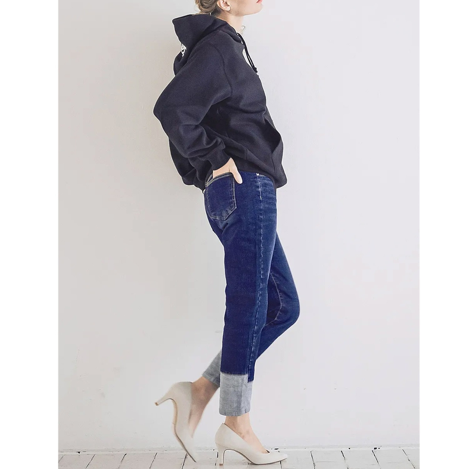 インディマーク 折り返し風デザイン ボーイフレンド デニムパンツ