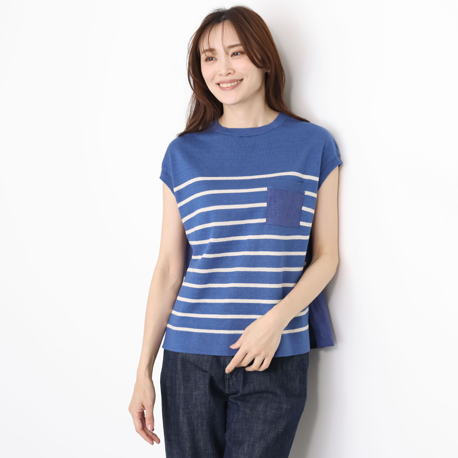 アズイズ　ビーマイセルフ バイ　ネイチャーズ リネン 布帛使い フレンチスリーブ プルオーバー