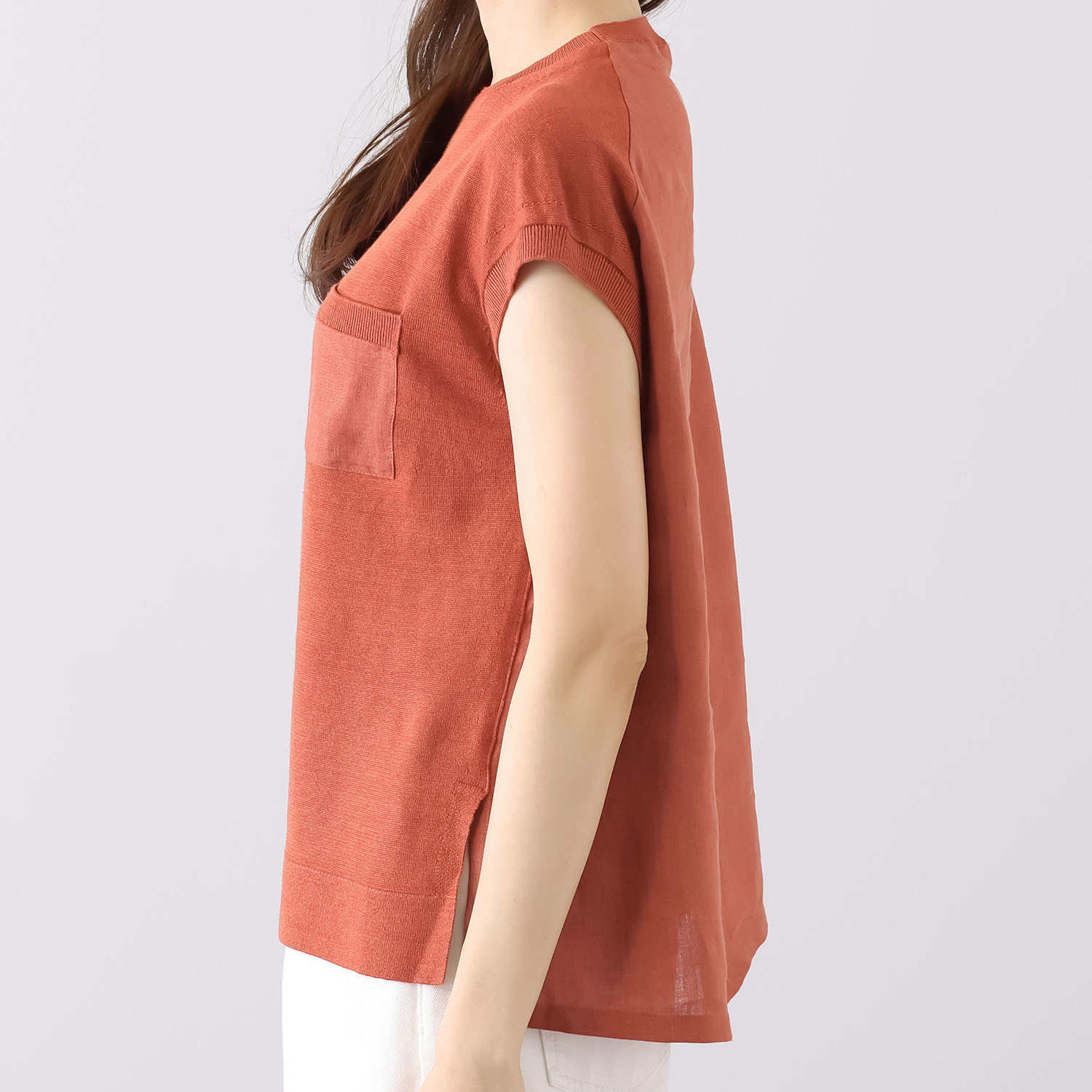 アズイズ　ビーマイセルフ バイ　ネイチャーズ リネン 布帛使い フレンチスリーブ プルオーバー