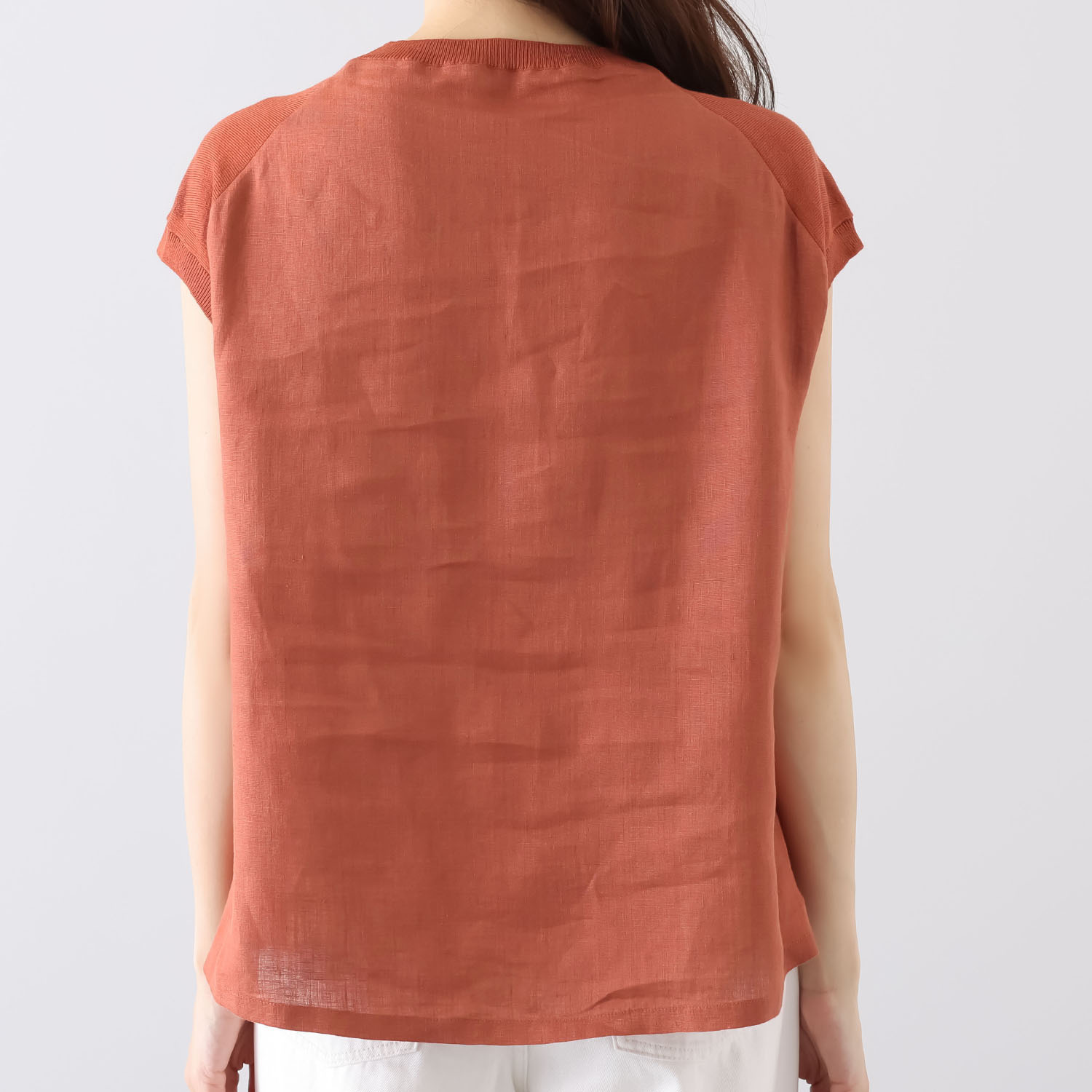 アズイズ　ビーマイセルフ バイ　ネイチャーズ リネン 布帛使い フレンチスリーブ プルオーバー