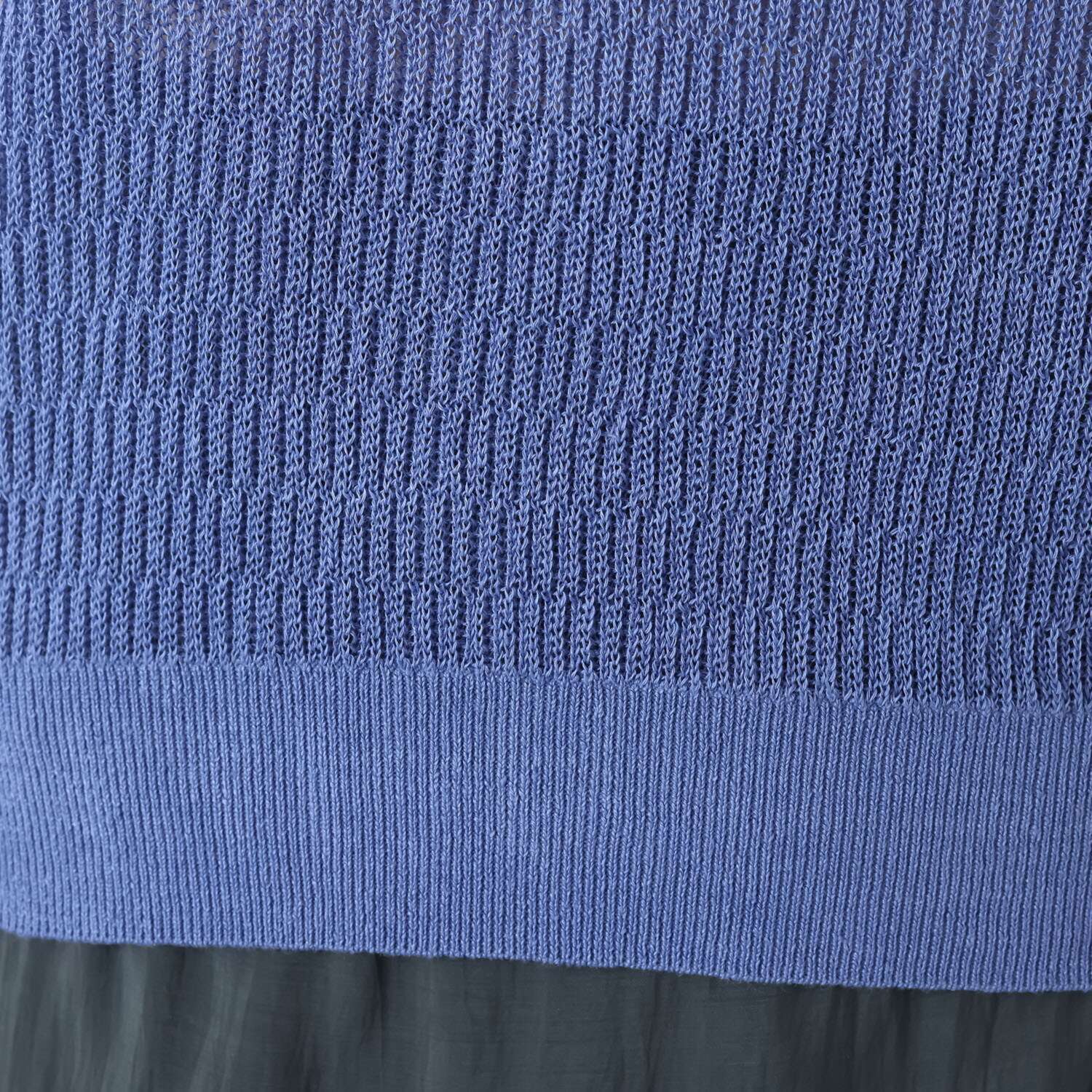 アズイズ　ビーマイセルフ バイ　ネイチャーズ リネン サーマル柄　ポロ襟 フレンチスリーブ プルオーバー