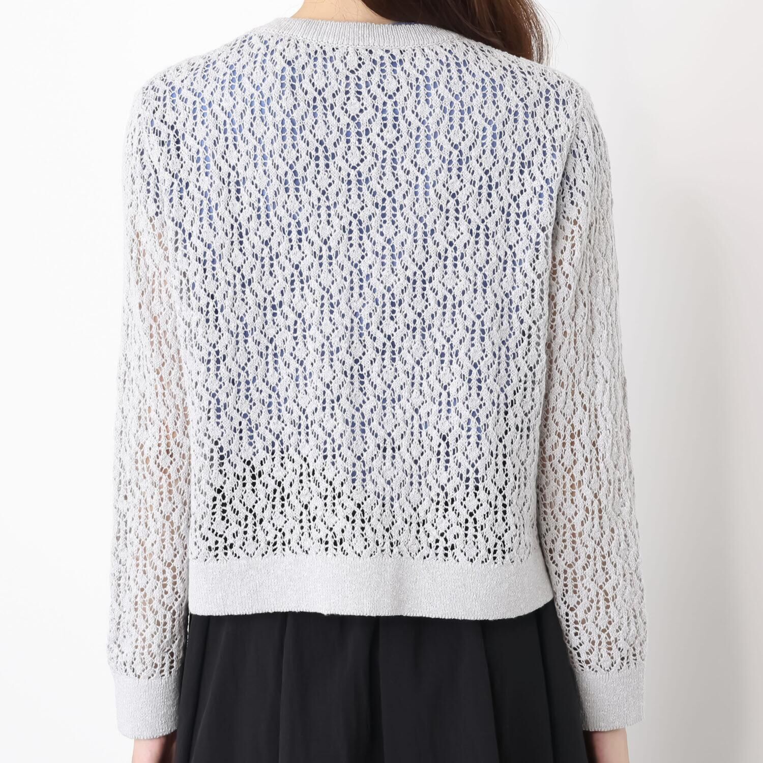 アズイズ　ビーマイセルフ バイ　ネイチャーズ リネン混 ラメ入り 透かし柄カーディガン