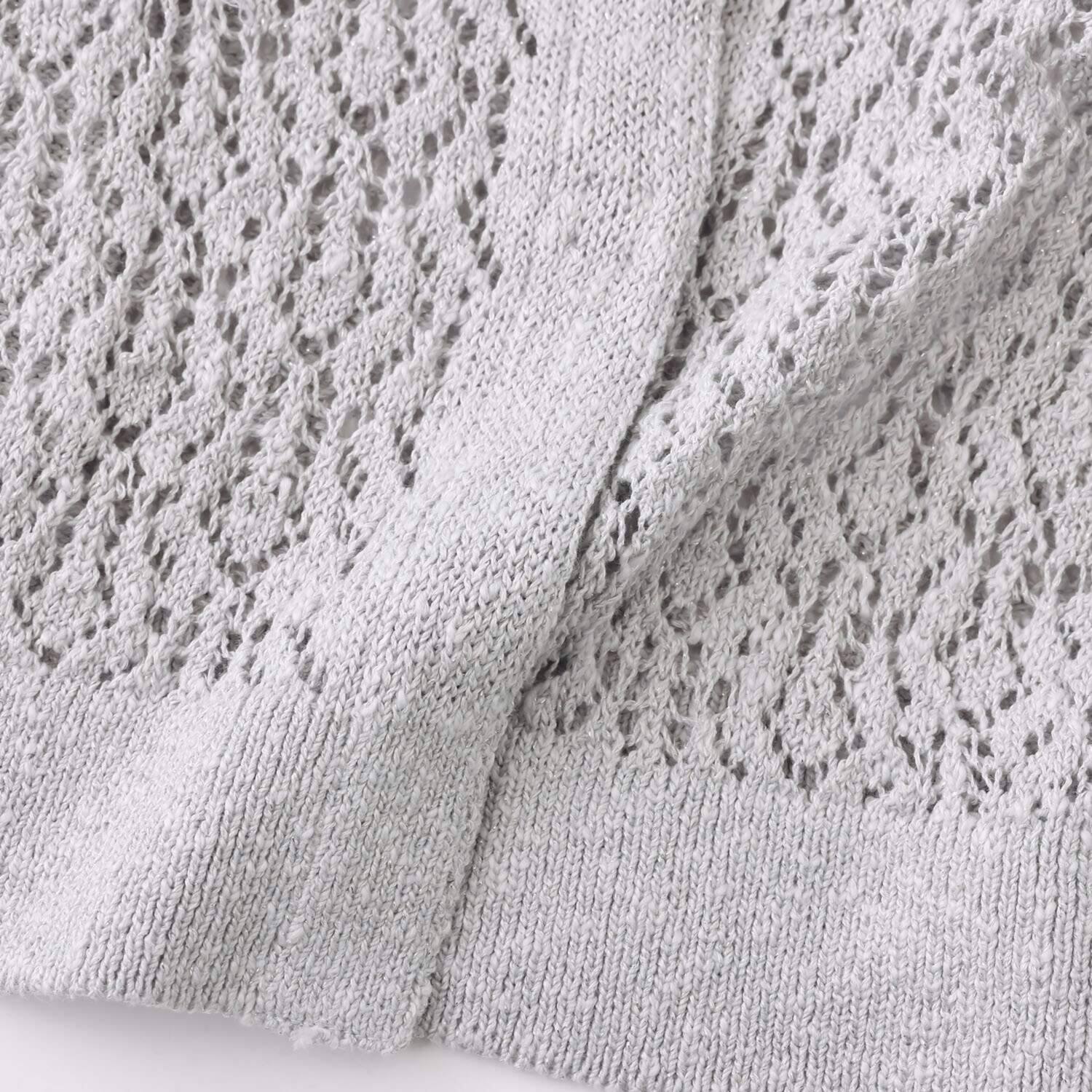 アズイズ　ビーマイセルフ バイ　ネイチャーズ リネン混 ラメ入り 透かし柄カーディガン