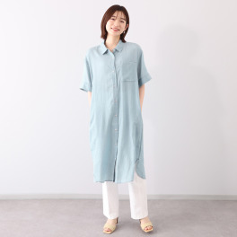 オン　ザ　エッジ 綿１００％ シアーな見た目 エアリーでやさしい肌心地 こだわりのシアーデニム ロングシャツブラウス