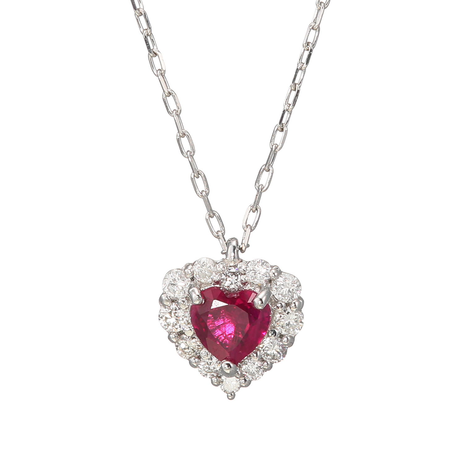 ルビー＆ ダイヤモンド ハートモティーフ 取り巻きネックレス