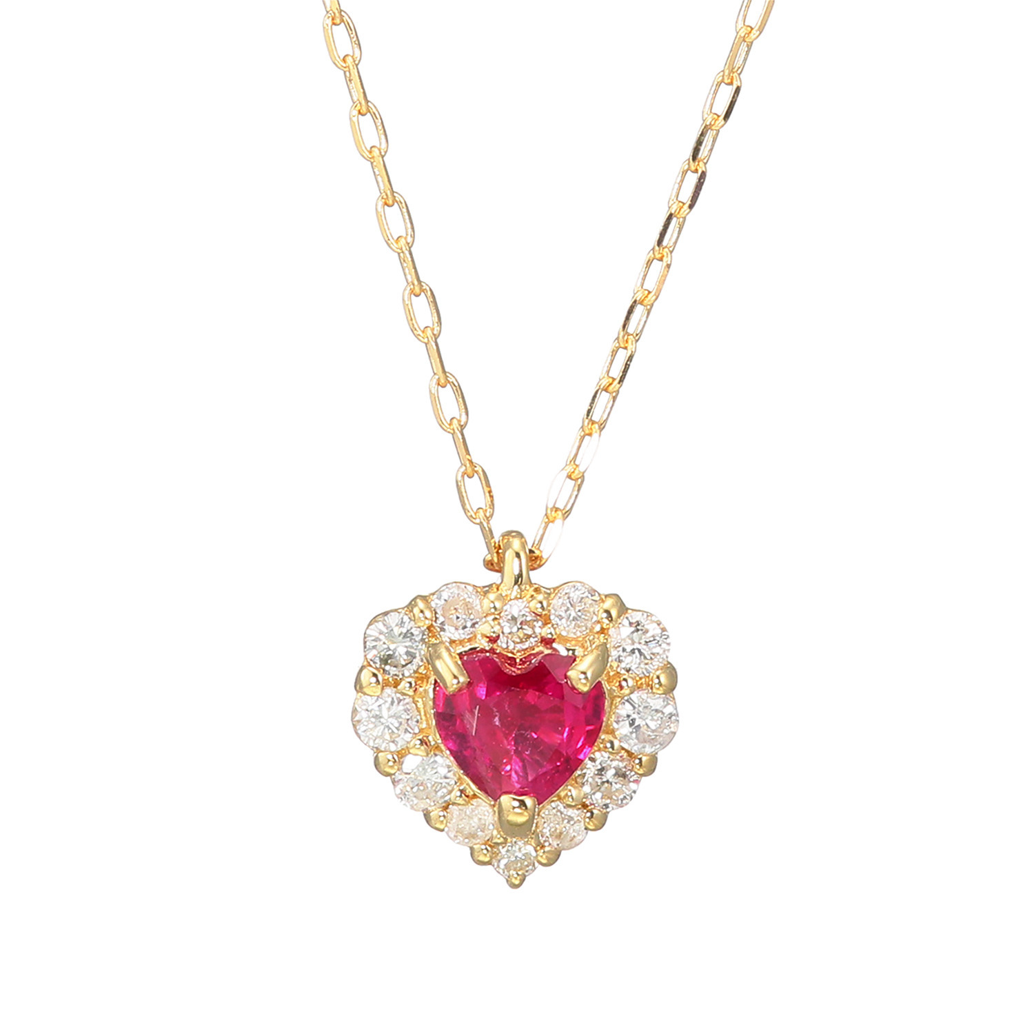 ルビー＆ ダイヤモンド ハートモティーフ 取り巻きネックレス