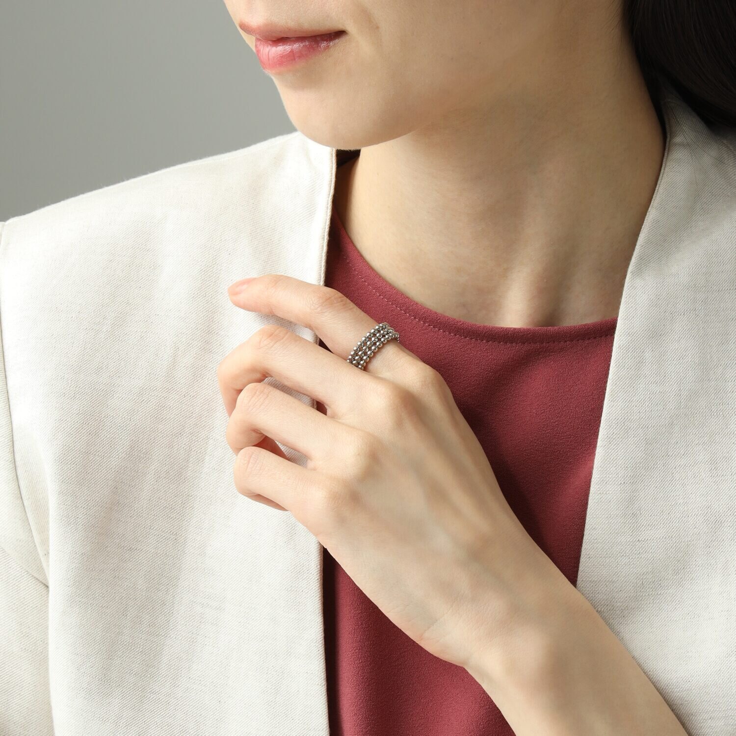 プラチナ８５０ ドッティ３連 形状記憶リング