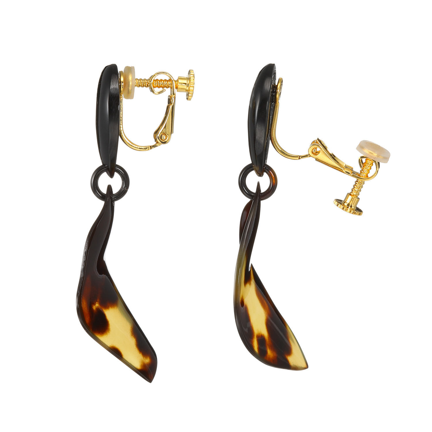 べっこう堂 本べっ甲茨布＆無地 リーフパーツ スウィングイヤリング