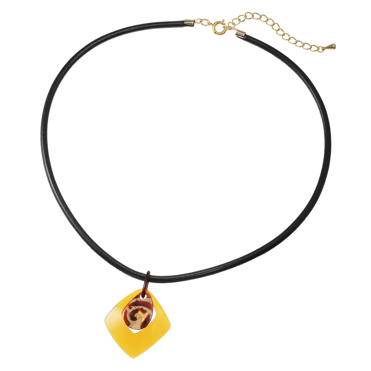 べっこう堂 本水もく＆ 本べっ甲白甲＆無地 ひし形モティーフ レザーコードペンダント