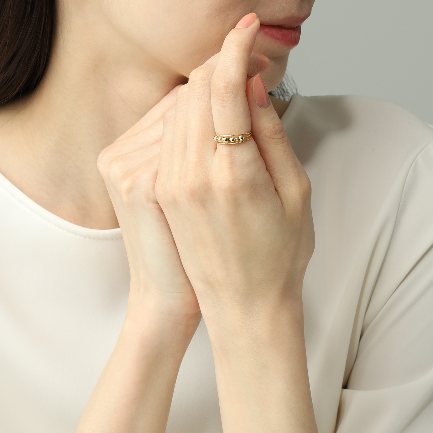 キノミノ １８Ｋ ミラーカットボール フレキシブルリング