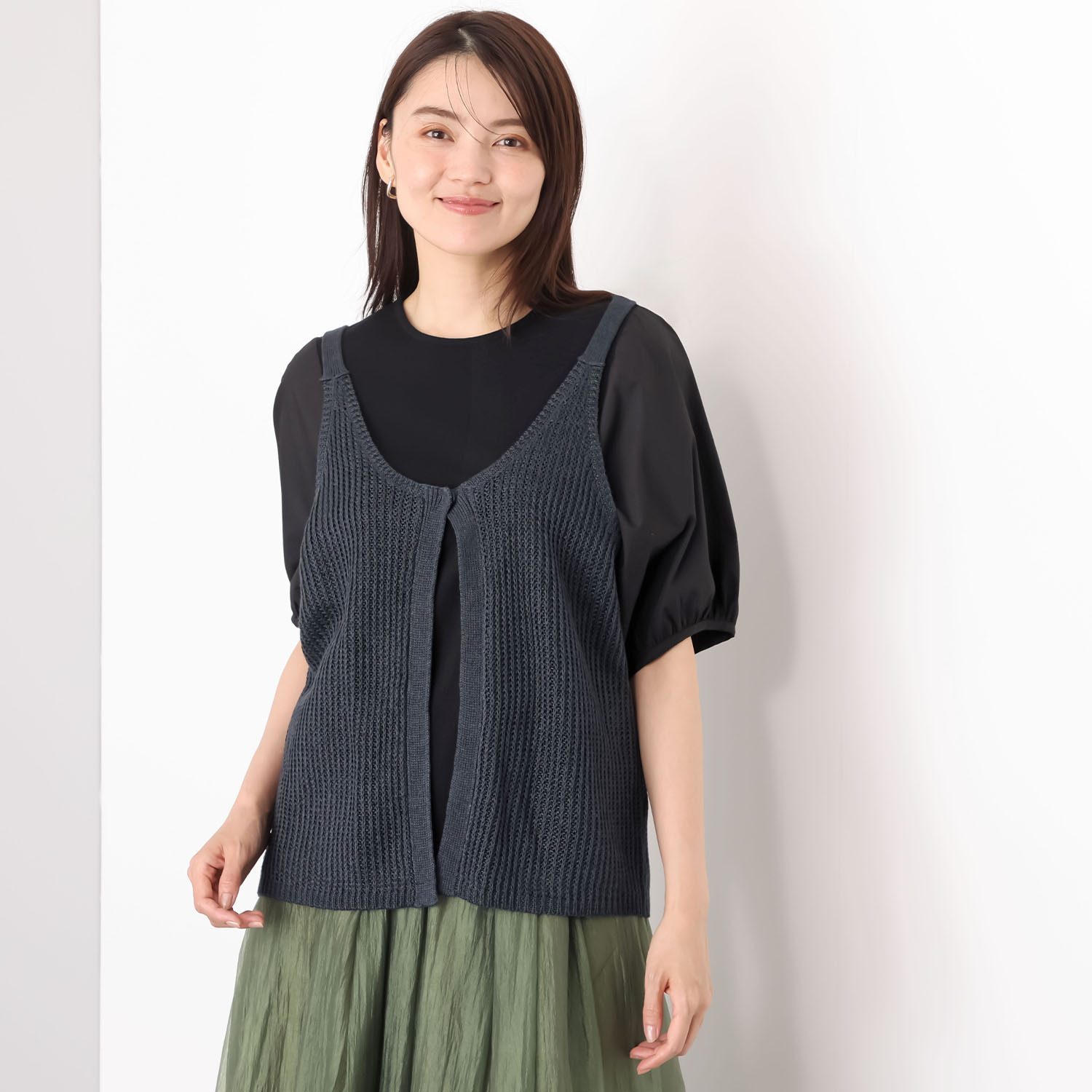 スピンブルー イタリア・ リニフィッチオ社製 蘇った奇跡のリネン ニットキャミソールジレ