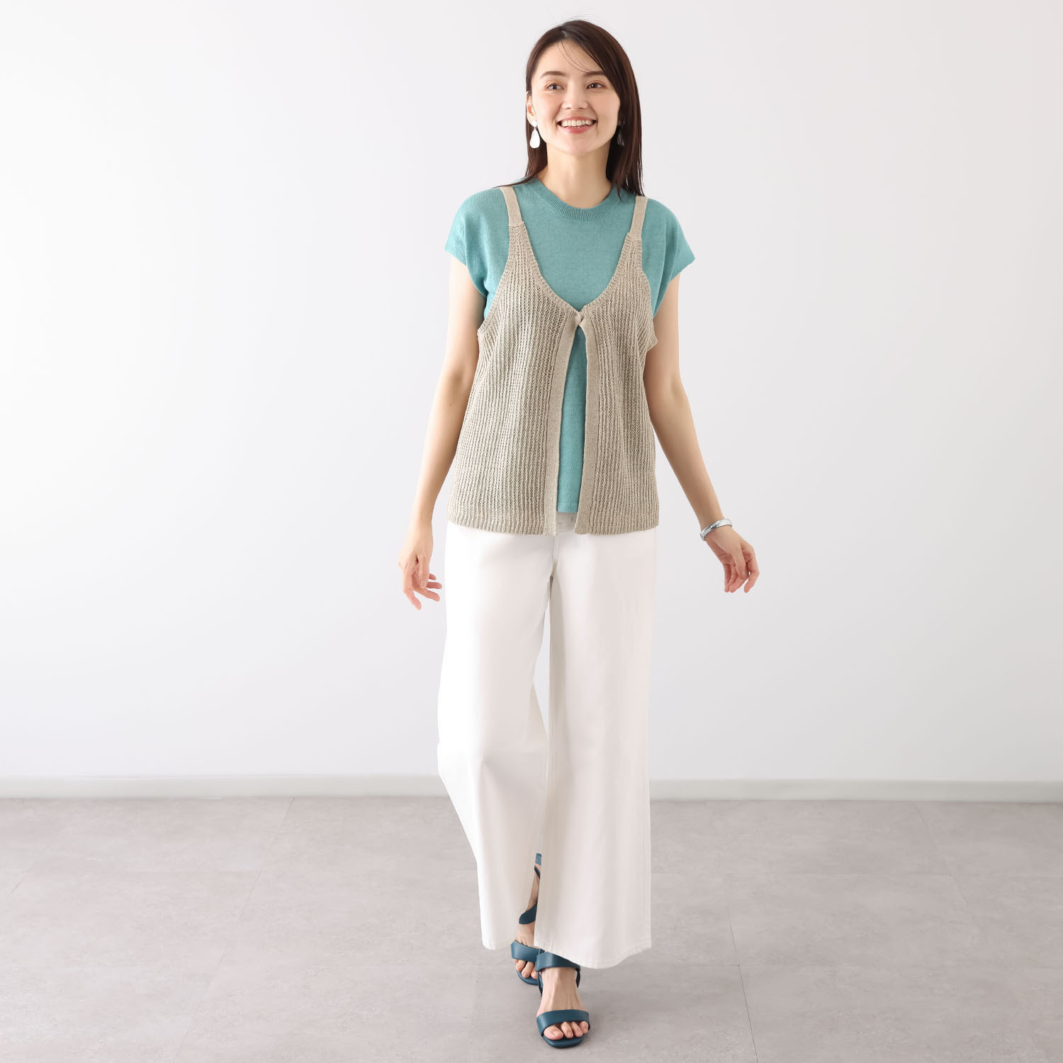 スピンブルー イタリア・ リニフィッチオ社製 蘇った奇跡のリネン ニットキャミソールジレ