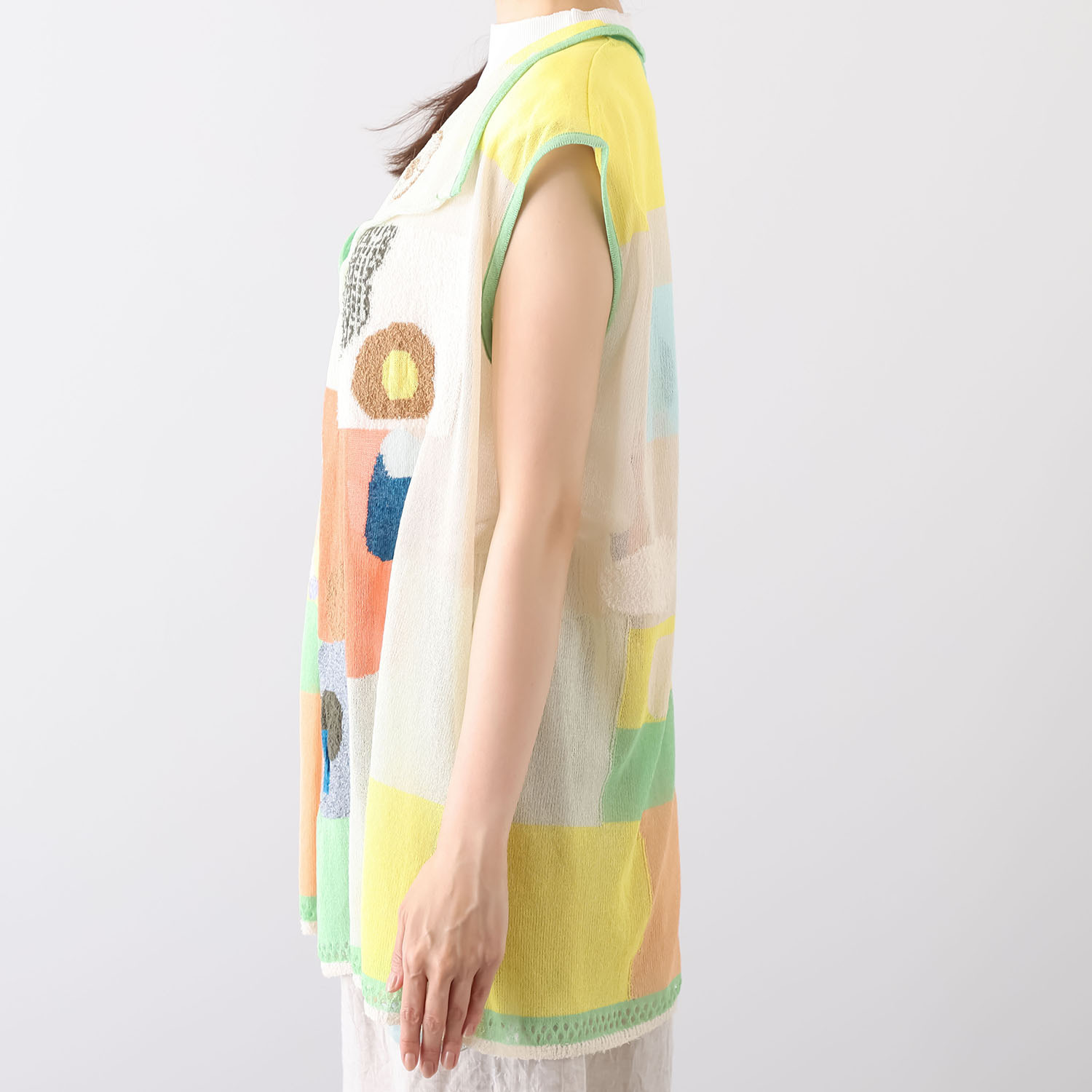 エム　アンド　キョウコ ブロック柄 ロングジレ