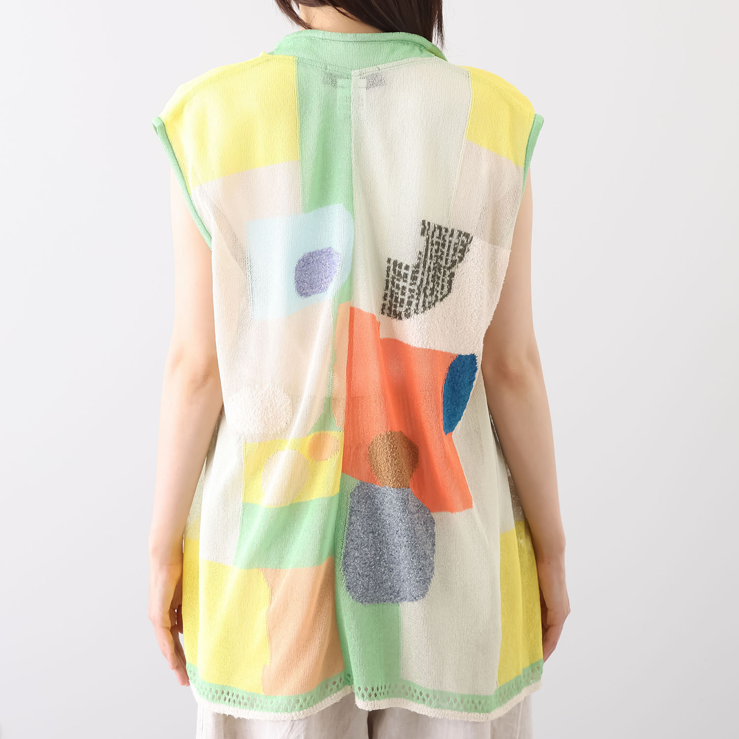 エム　アンド　キョウコ ブロック柄 ロングジレ