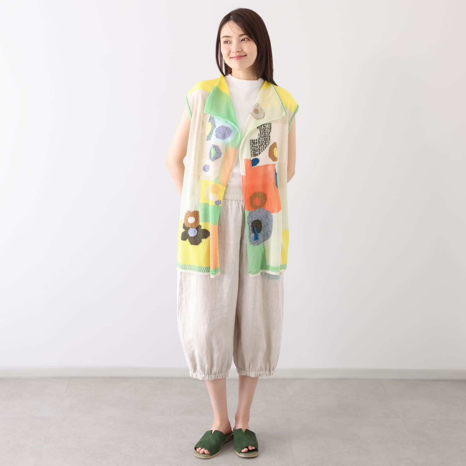 エム　アンド　キョウコ ブロック柄 ロングジレ