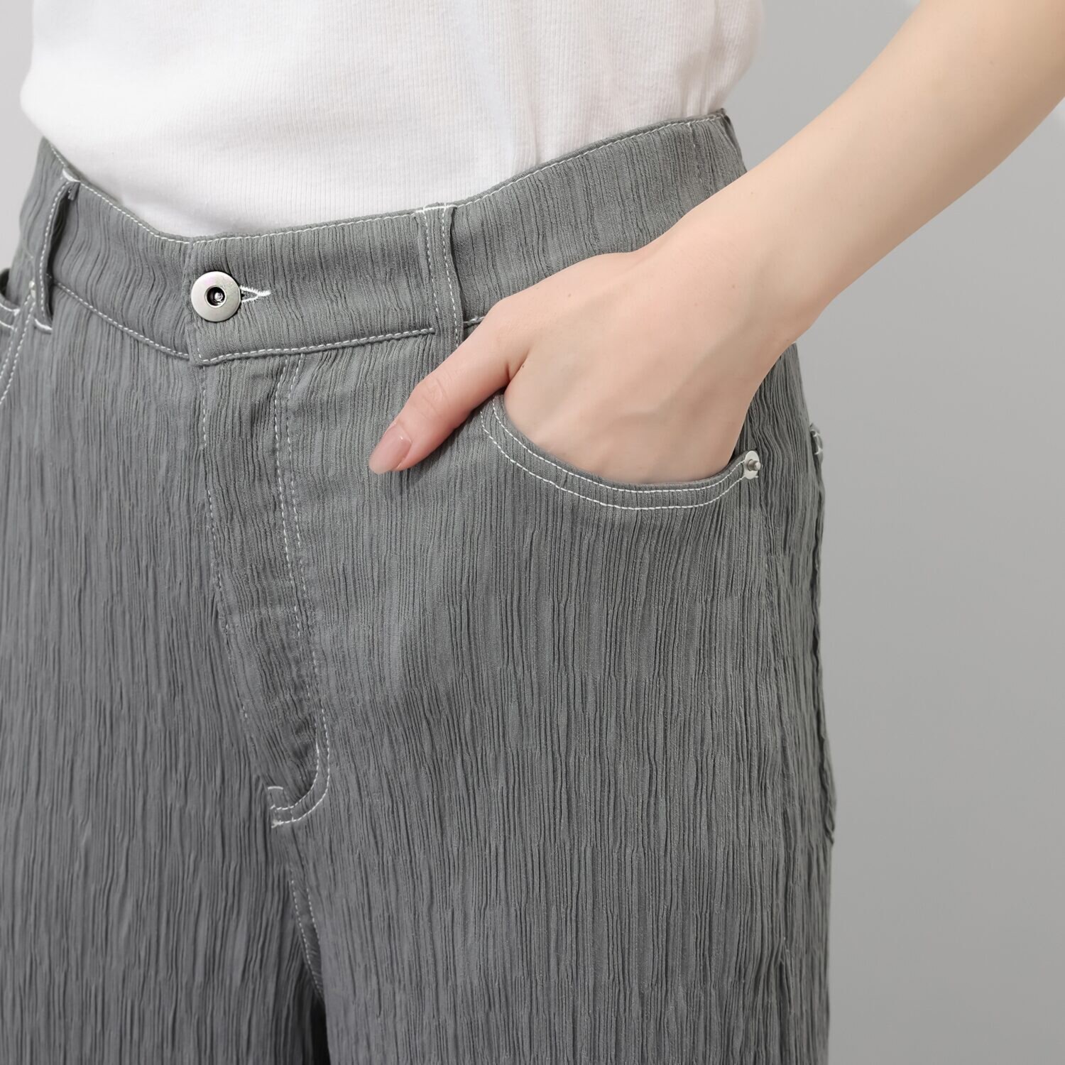 オ・ラバン 楊柳で涼しい デニム風 ワイドパンツ