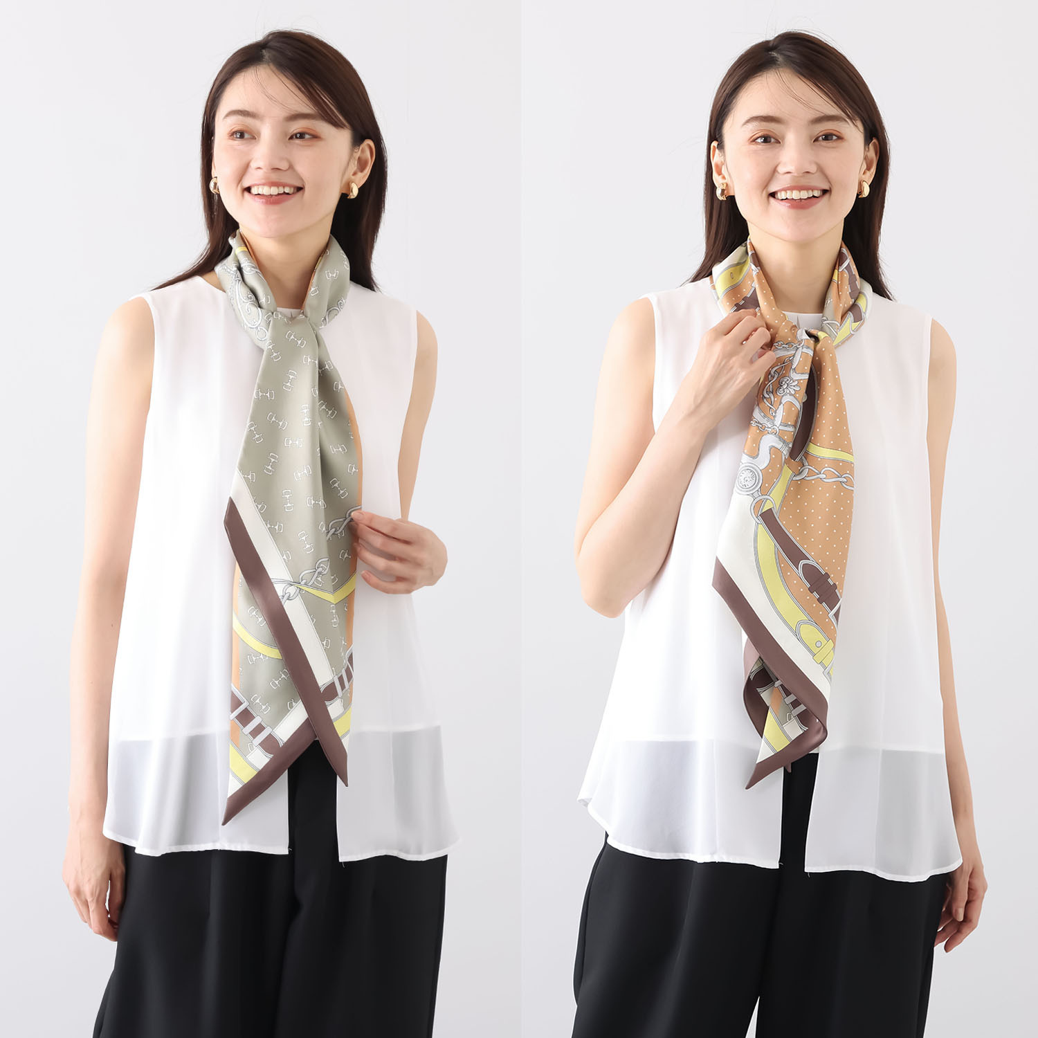 アズイズ　ビーマイセルフ バイ　ネイチャーズ シルク１００％ リバーシブル ベルト柄 剣先スカーフ