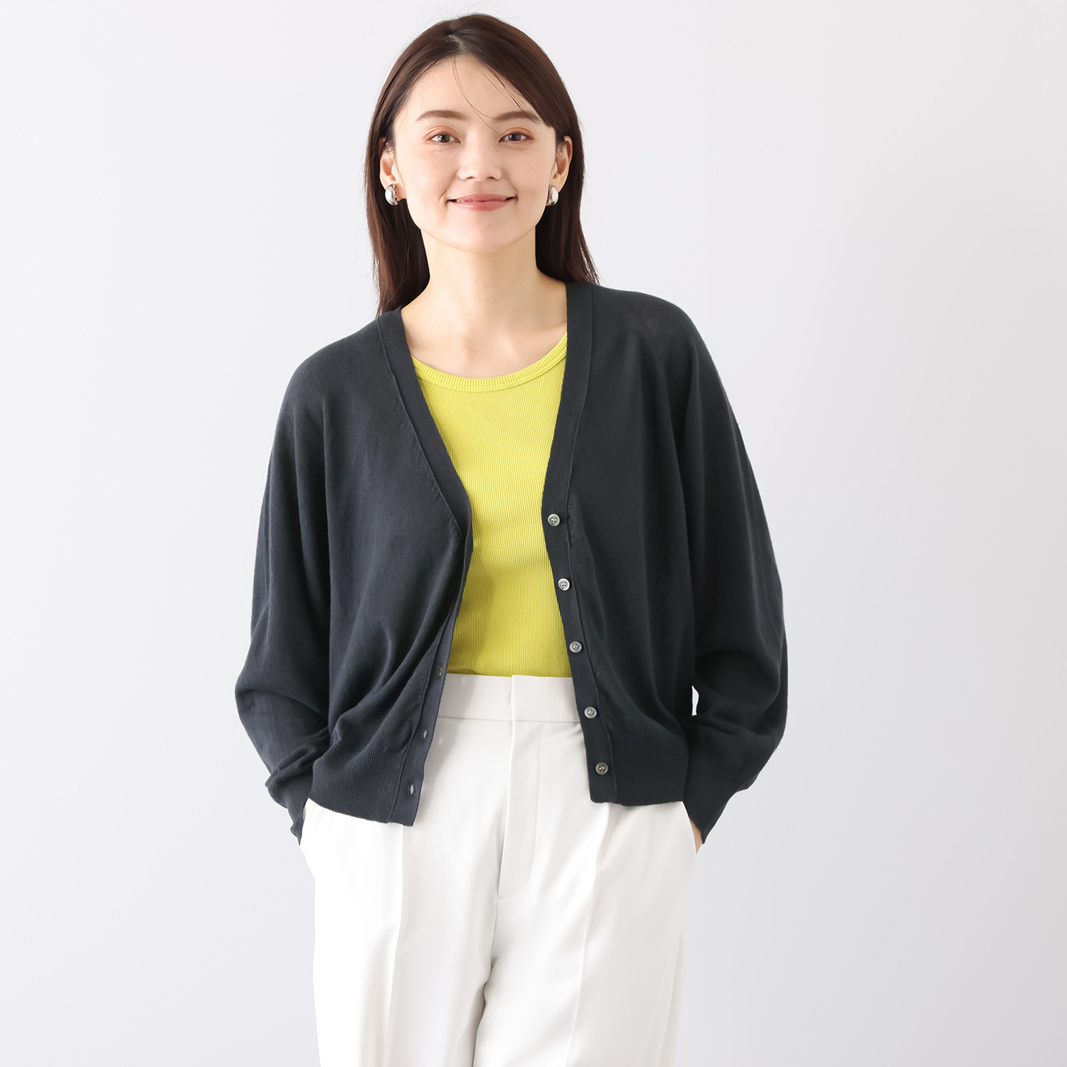 エマキュレイト 日本製 綿麻天竺 ホールガーメント（Ｒ） Ｖネックカーディガン