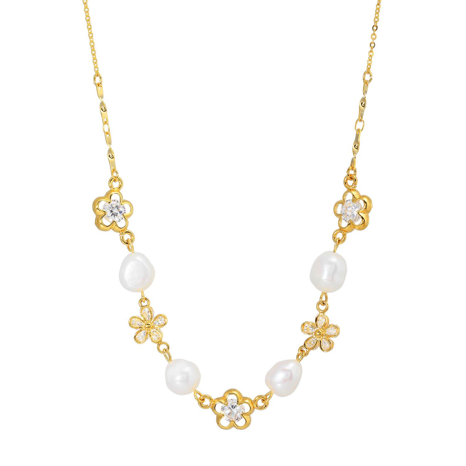 シマ・リリアーナ ＣＺ＆淡水パール フラワーモティーフ ネックレス