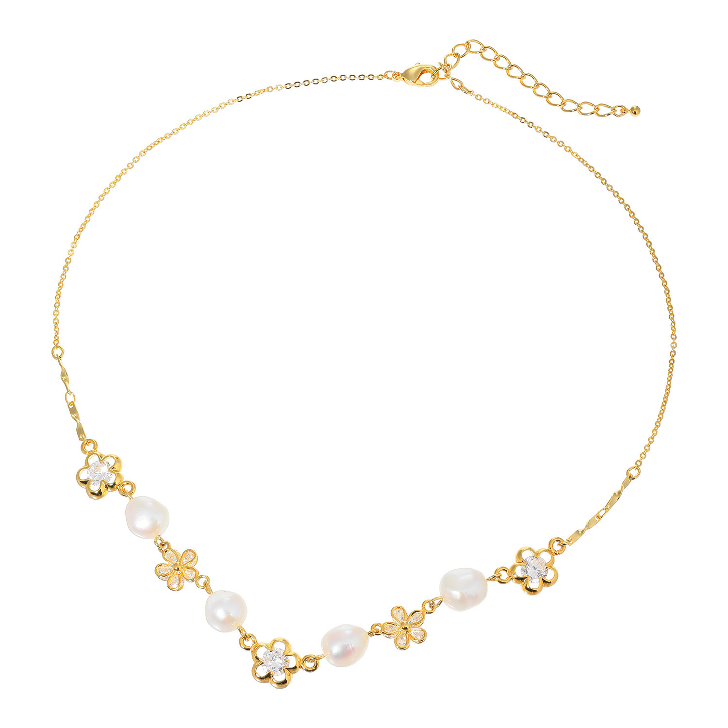 シマ・リリアーナ ＣＺ＆淡水パール フラワーモティーフ ネックレス