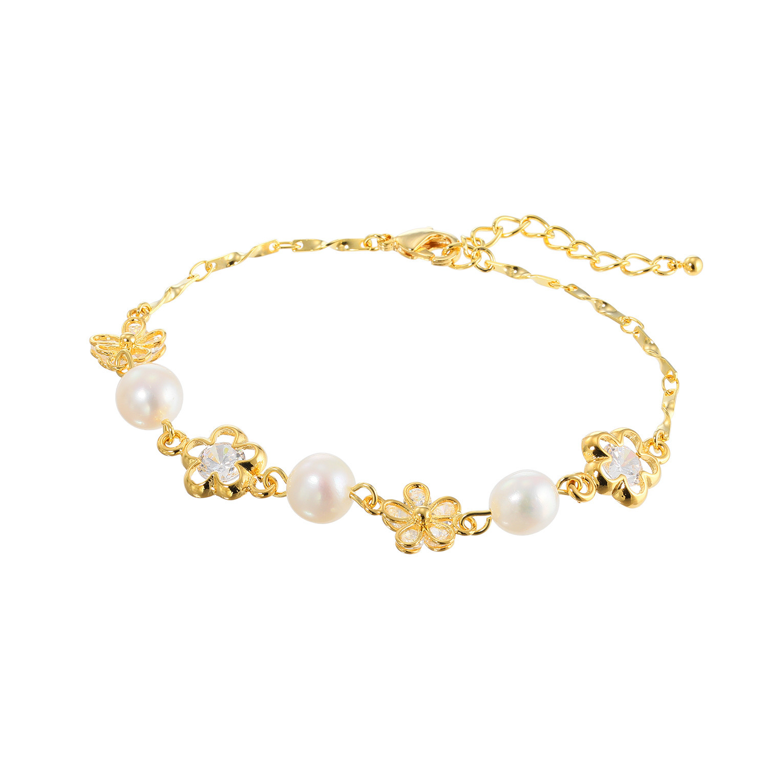 シマ・リリアーナ ＣＺ＆淡水パール フラワーモティーフ ブレスレット