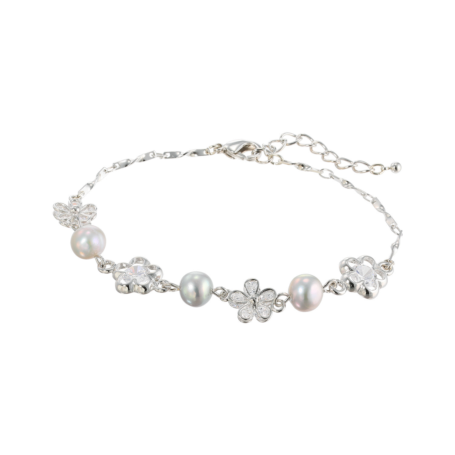 シマ・リリアーナ ＣＺ＆淡水パール フラワーモティーフ ブレスレット