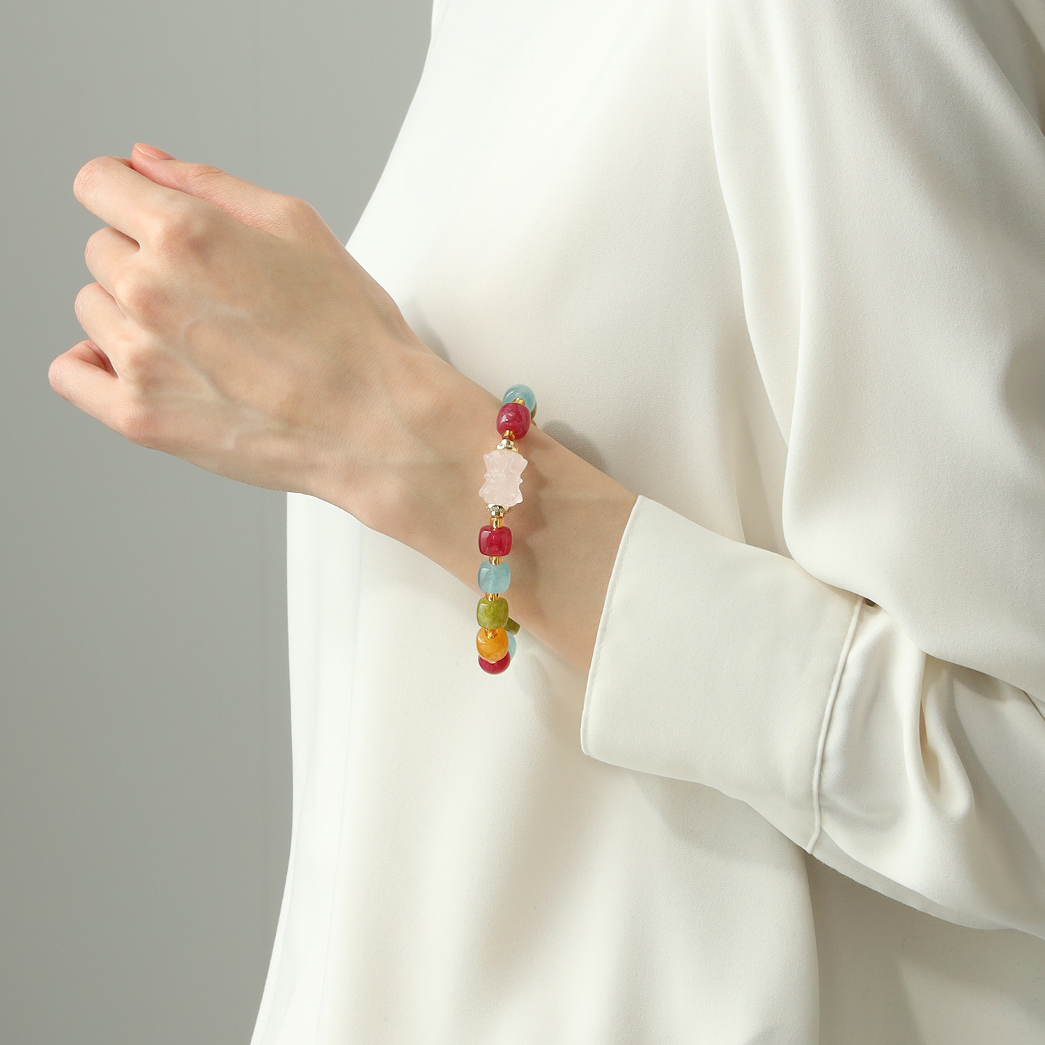 マイクローバー ジェムストーン 双頭蓮モティーフ ブレスレット