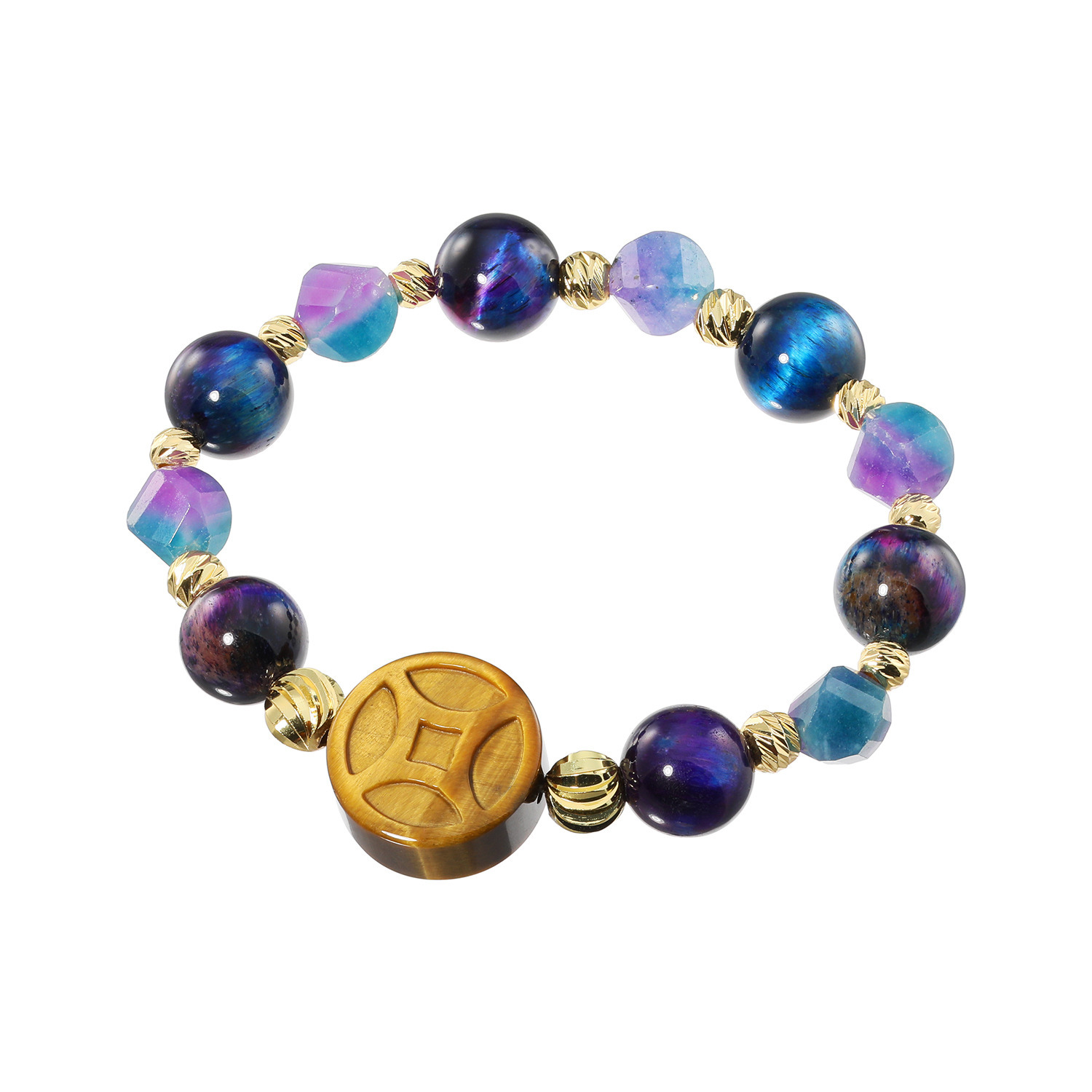 マイクローバー タイガーアイ＆ クォーツ 古銭モティーフ ブレスレット