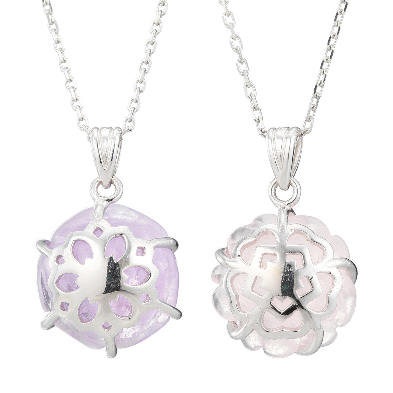 マイクローバー ジェムストーン ローズカービング ペンダント