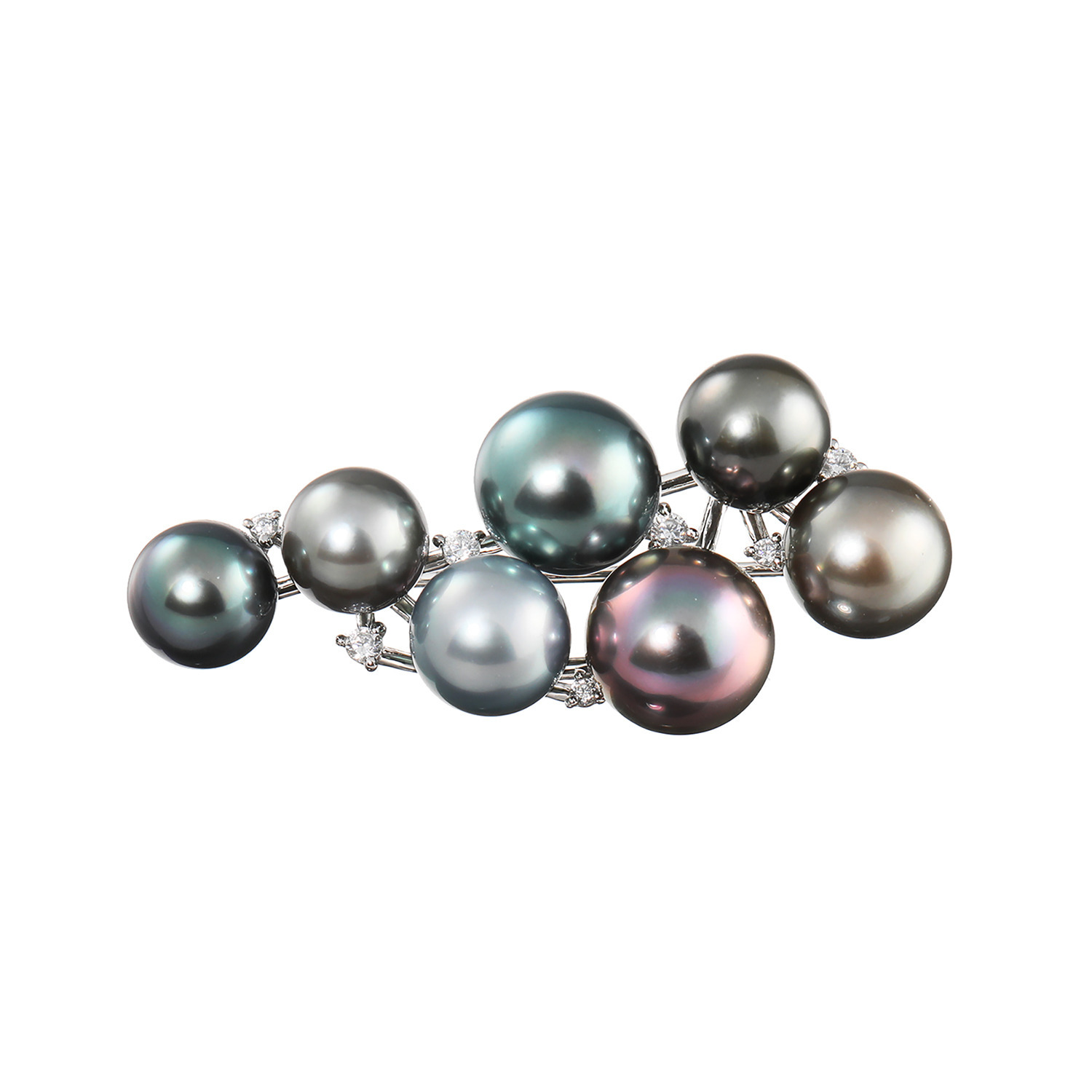 ジュペレ　ジョーヌ シルバー 黒蝶パール＆ＣＺ ダブルライン ブローチ