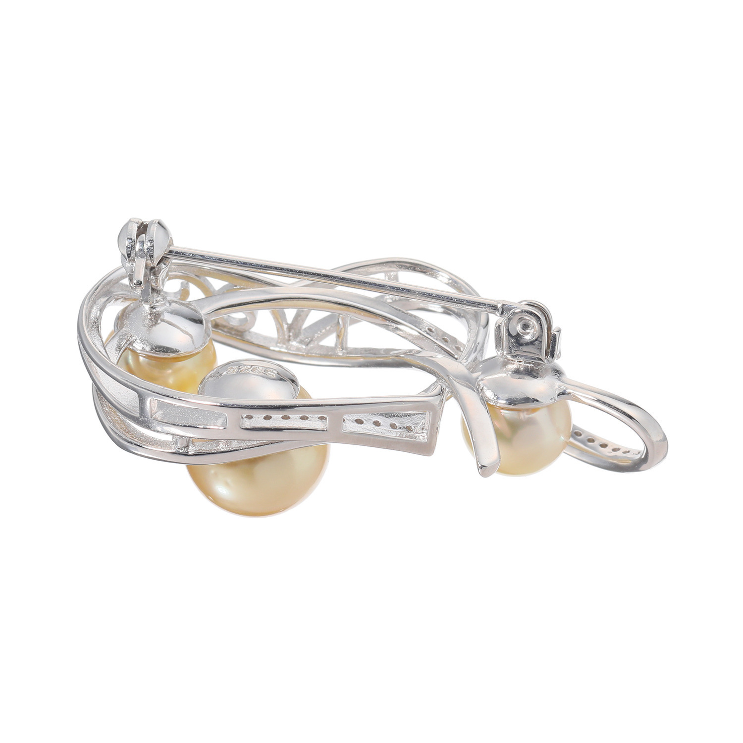 ジュペレ　ジョーヌ シルバー 白蝶パール＆ ＣＺ ボリュームブローチ