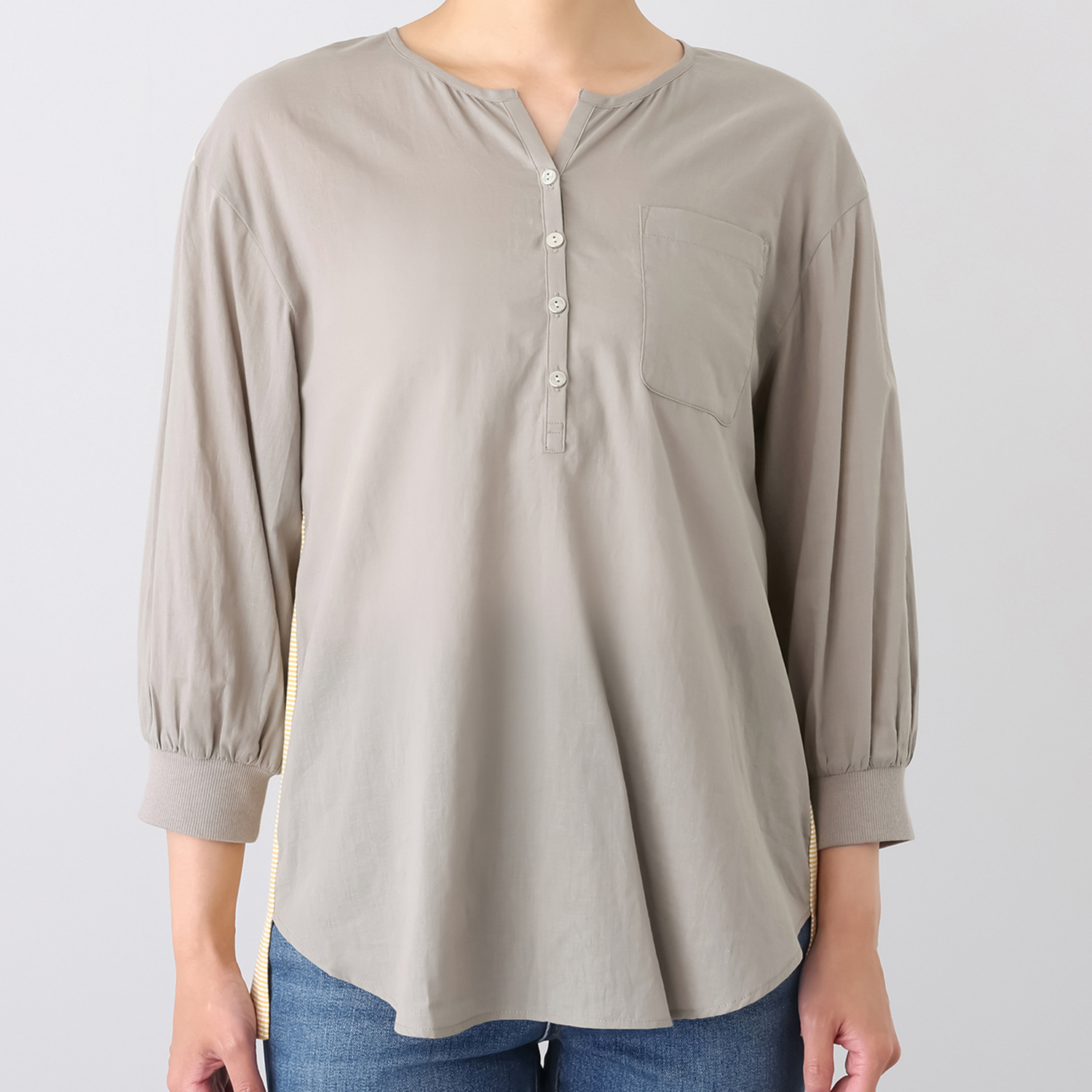 エムズ　スタイル バックボーダー切替 ヘンリーネック チュニックプルオーバー
