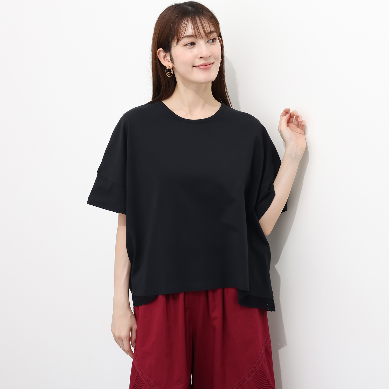 ナディー　バイ　アユーシ コットンボイル サイドレースＴシャツ