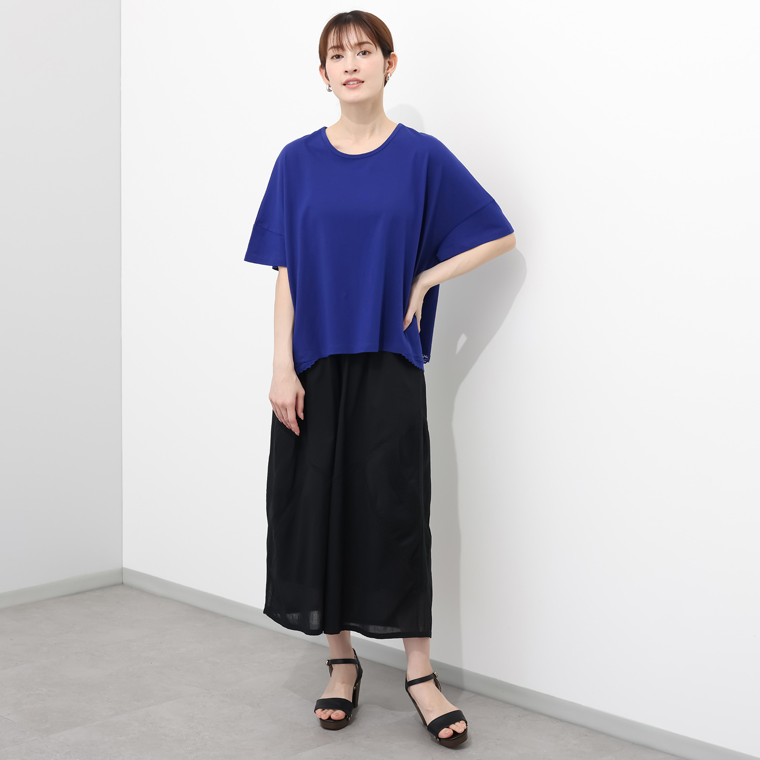 ナディー　バイ　アユーシ コットンボイル サイドレースＴシャツ