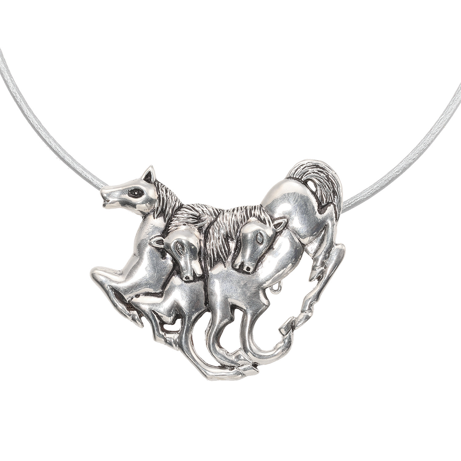 ビバック ペンダントブローチ＆ レザーネックレス ＜神守り＞の象徴 “インカホース” 金財・富・健康・勝守り