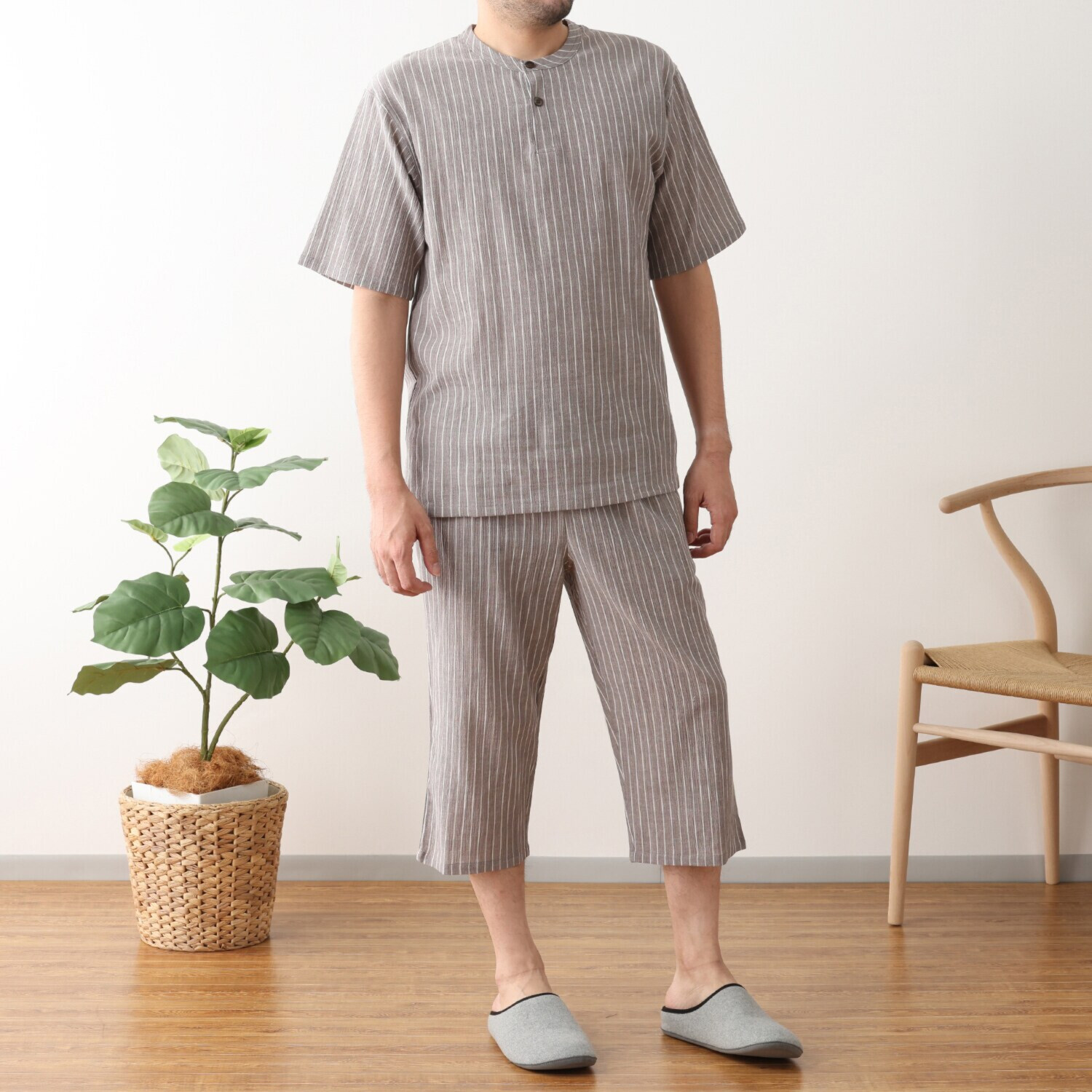 ホーム バイ テンピュール（Ｒ） 鉱物配合加工 楊柳 ルームウェア上下セット ＜メンズ＞