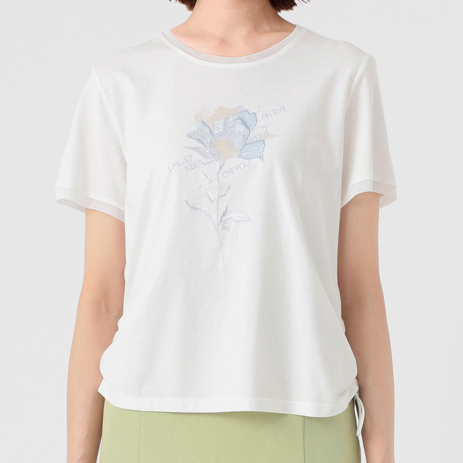 ノーボノーボ ローズ刺しゅう ドローストリングデザイン Ｔシャツ