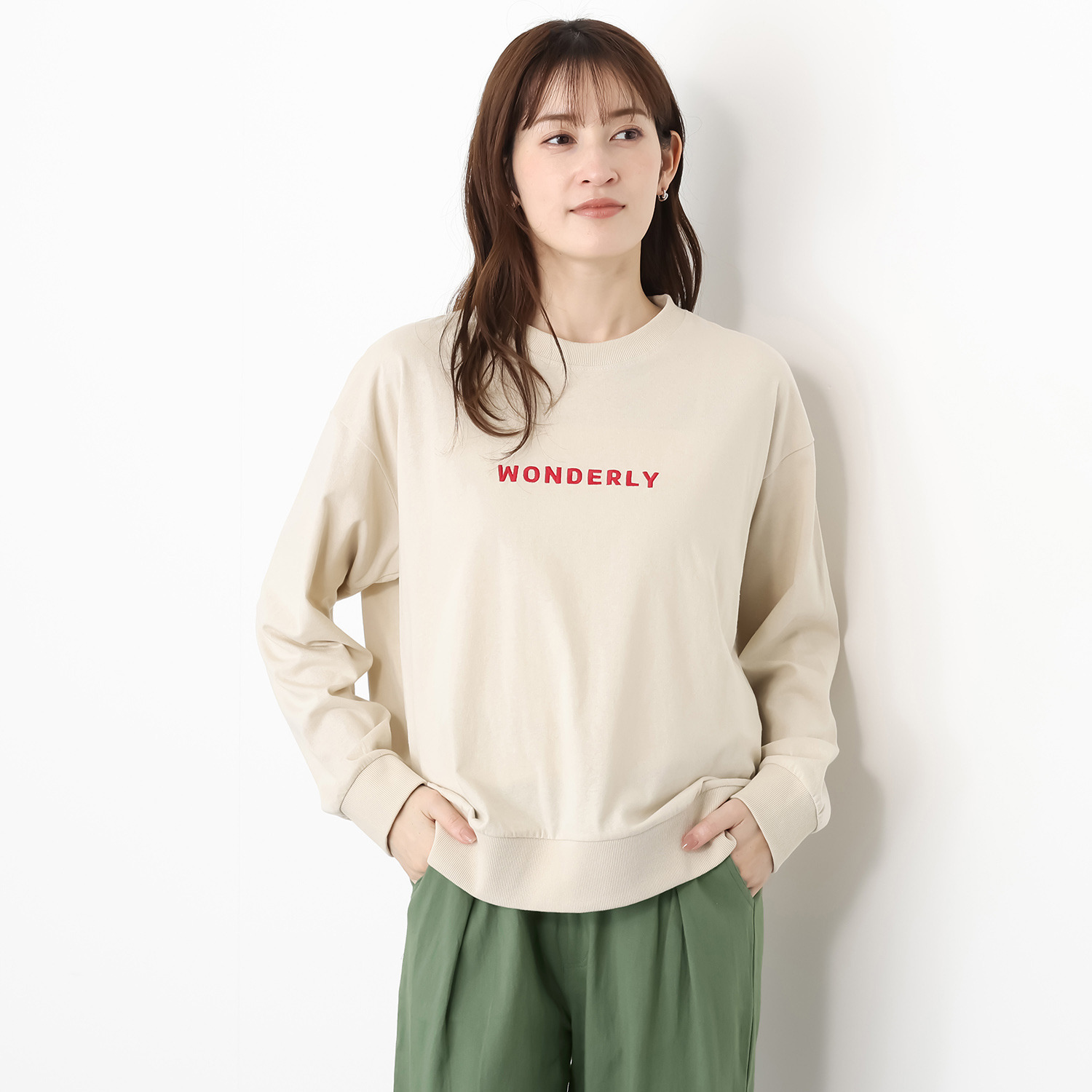 エムエムオー ロゴ刺しゅう クルーネック 長袖プルオーバー