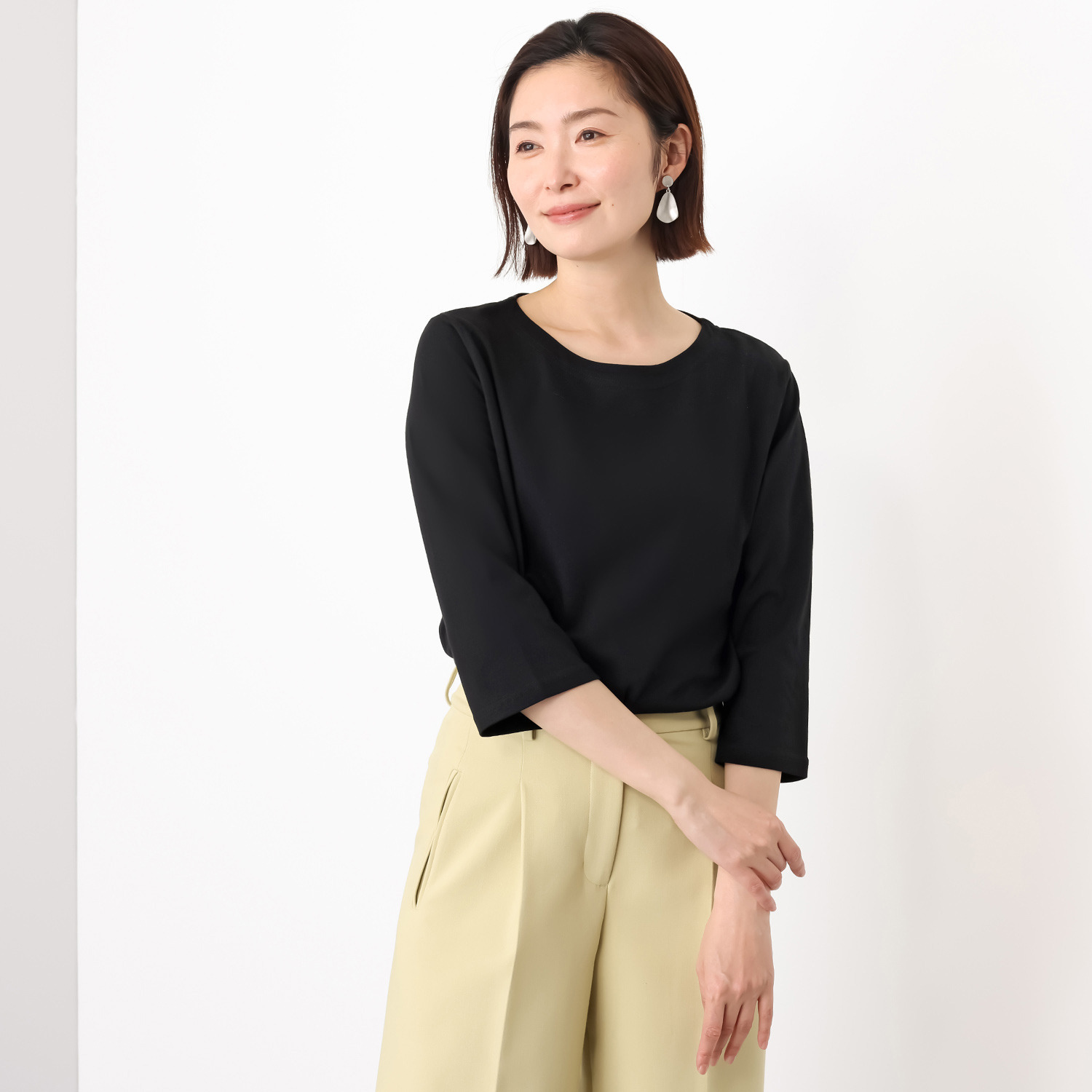 エムエムオー 綿１００％ ボートネック ベーシック七分袖 プルオーバー