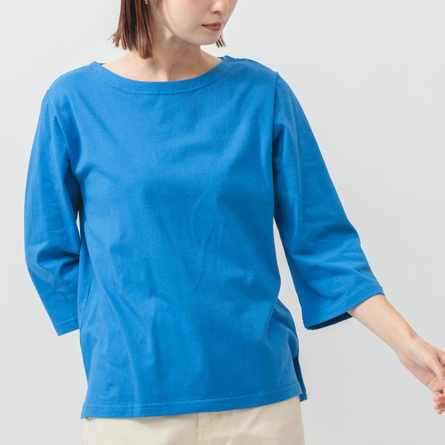 エムエムオー 綿１００％ ボートネック ベーシック七分袖 プルオーバー