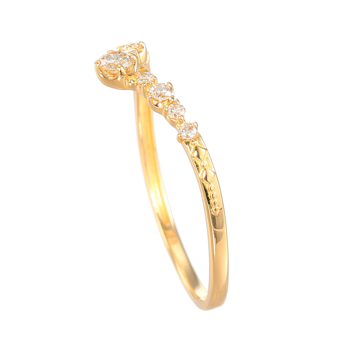 レステクール １８Ｋ シャンパンカラー ダイヤモンド Ｖラインリング