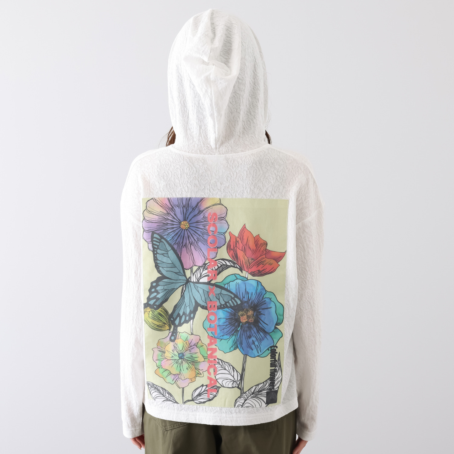 スカラー ローズジャガード 花蝶アップリケ パーカー