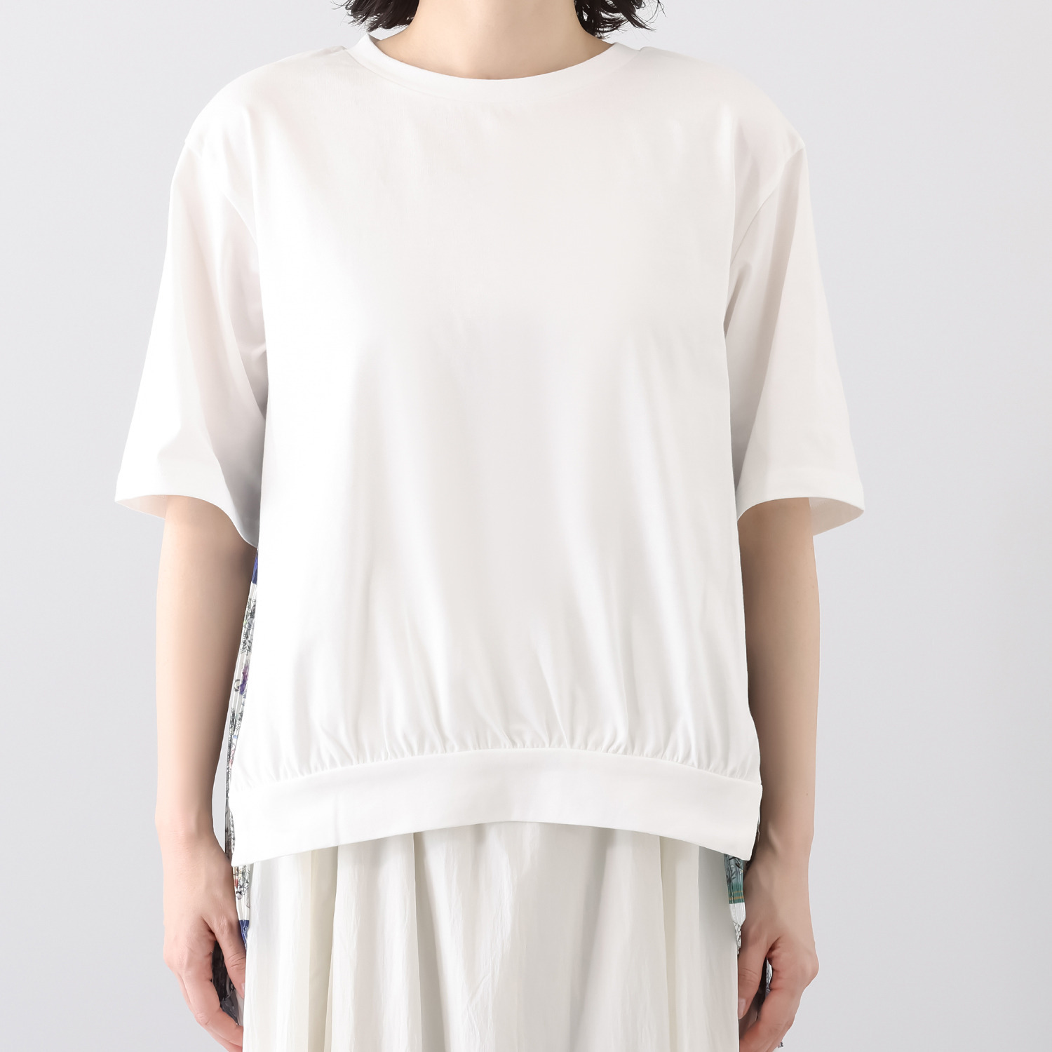 スカラー スカーフ柄プリーツ 切替プルオーバー