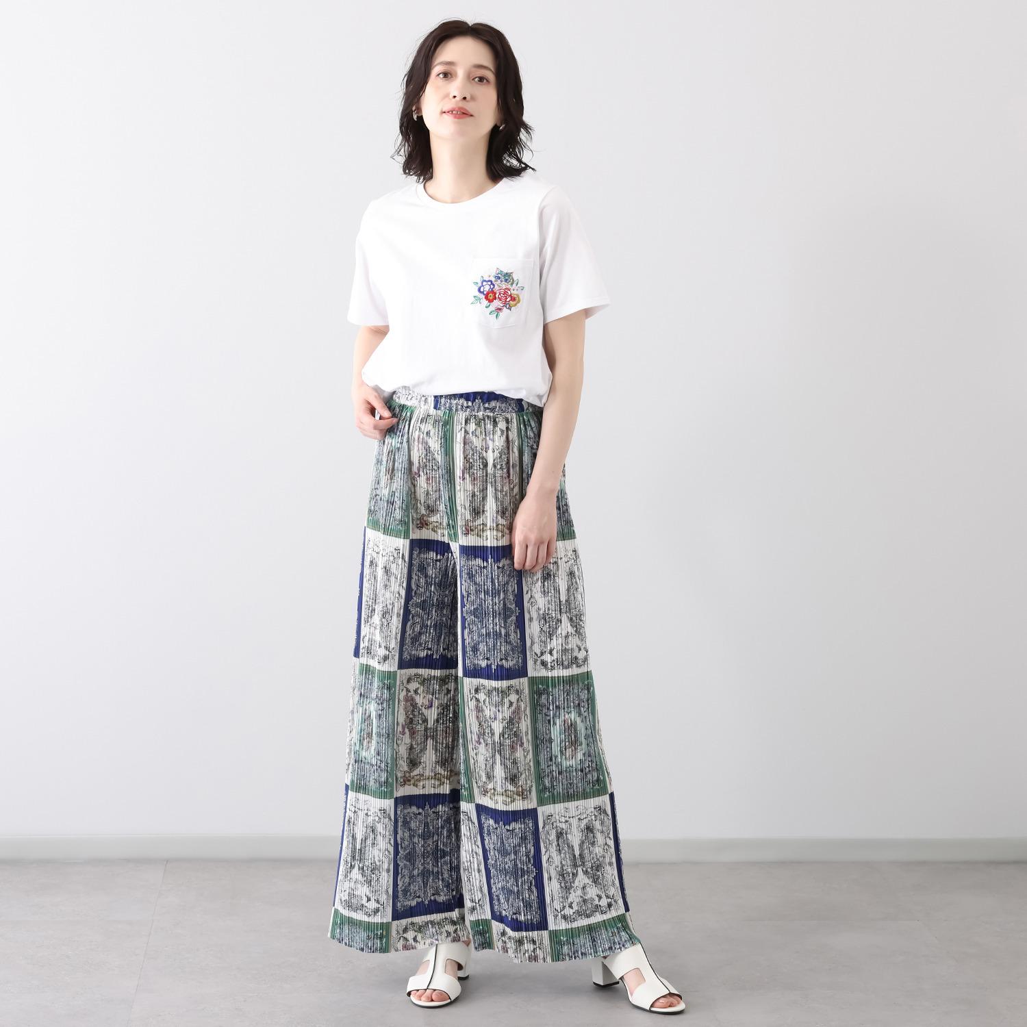 スカラー スカーフ柄 プリーツパンツ