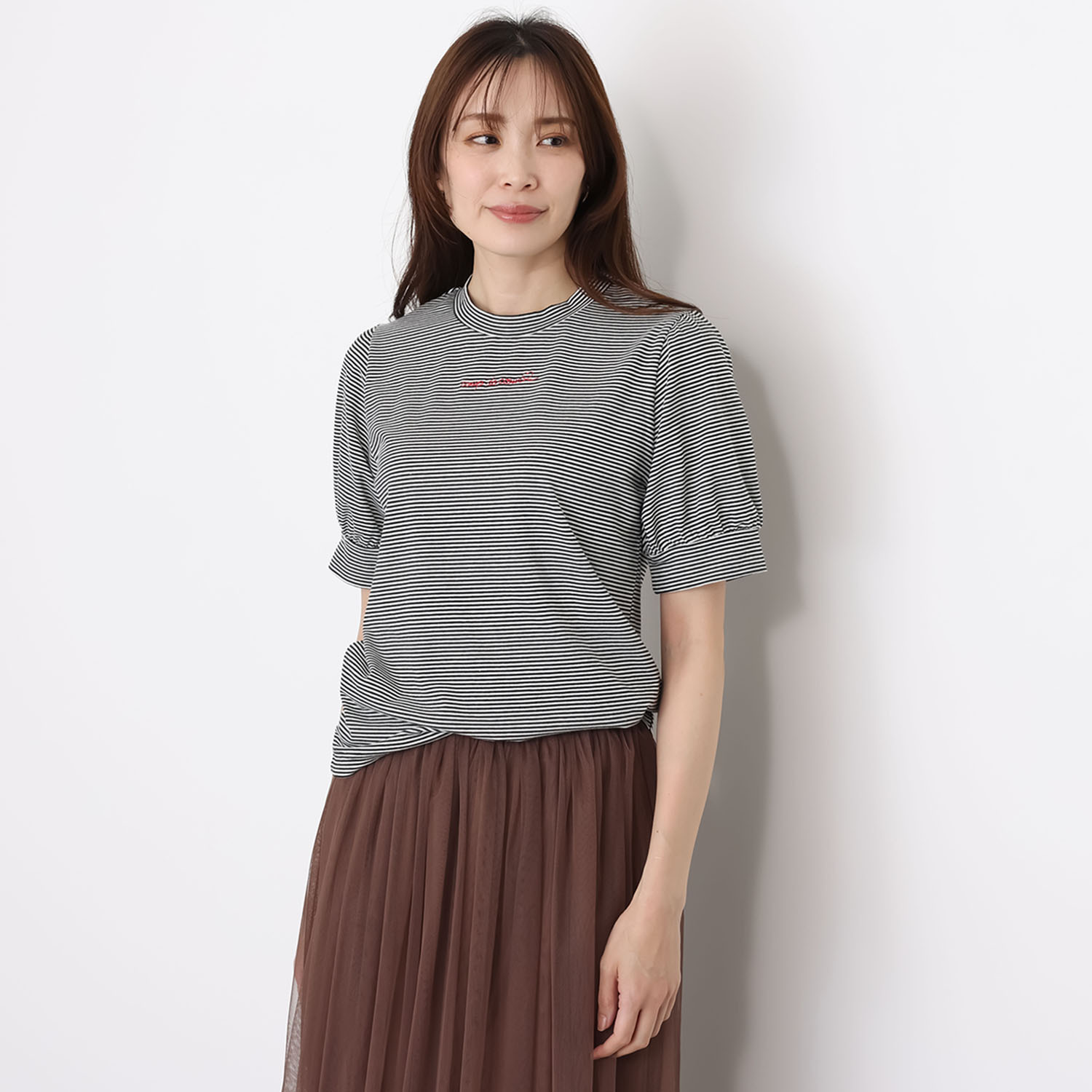 ポンデシャロン ロゴ刺しゅう パフスリーブ Ｔシャツ