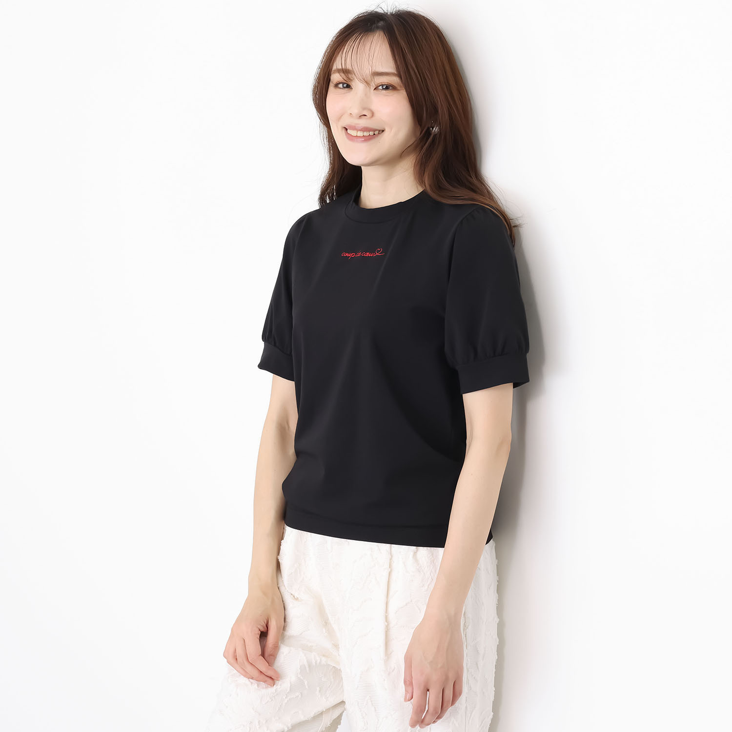ポンデシャロン ロゴ刺しゅう パフスリーブ Ｔシャツ