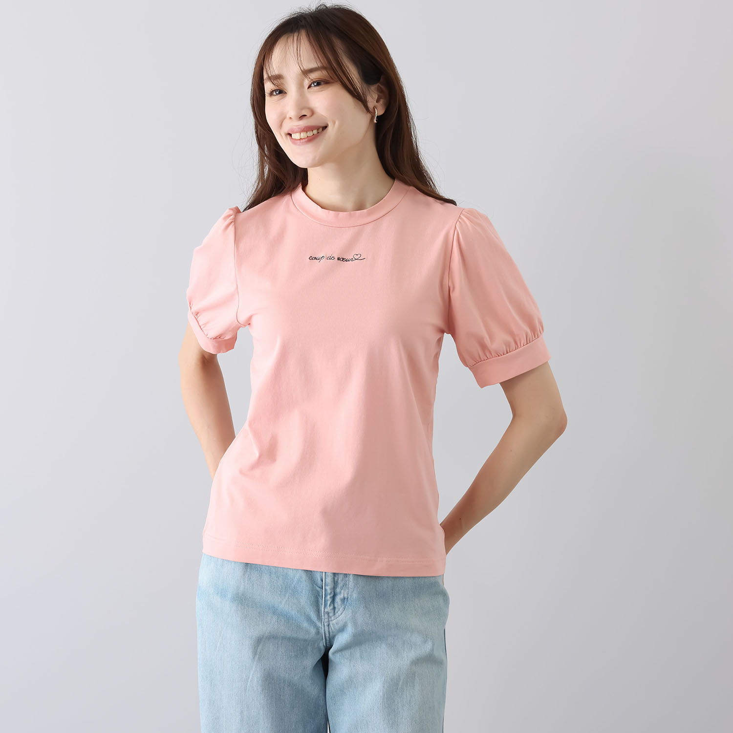 ポンデシャロン ロゴ刺しゅう パフスリーブ Ｔシャツ