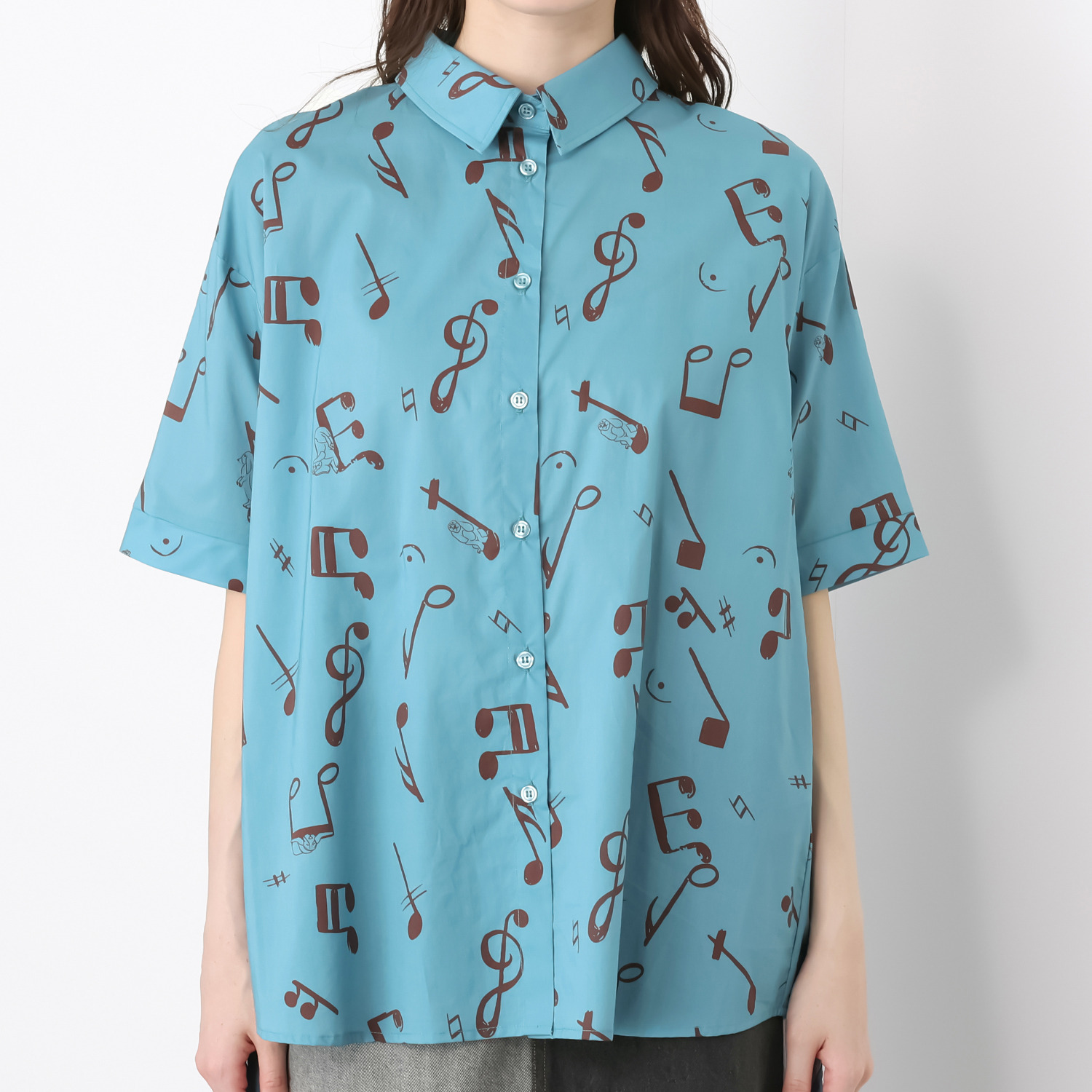ハッシュパピー オーバーサイズ 音符柄プリント 半袖シャツ