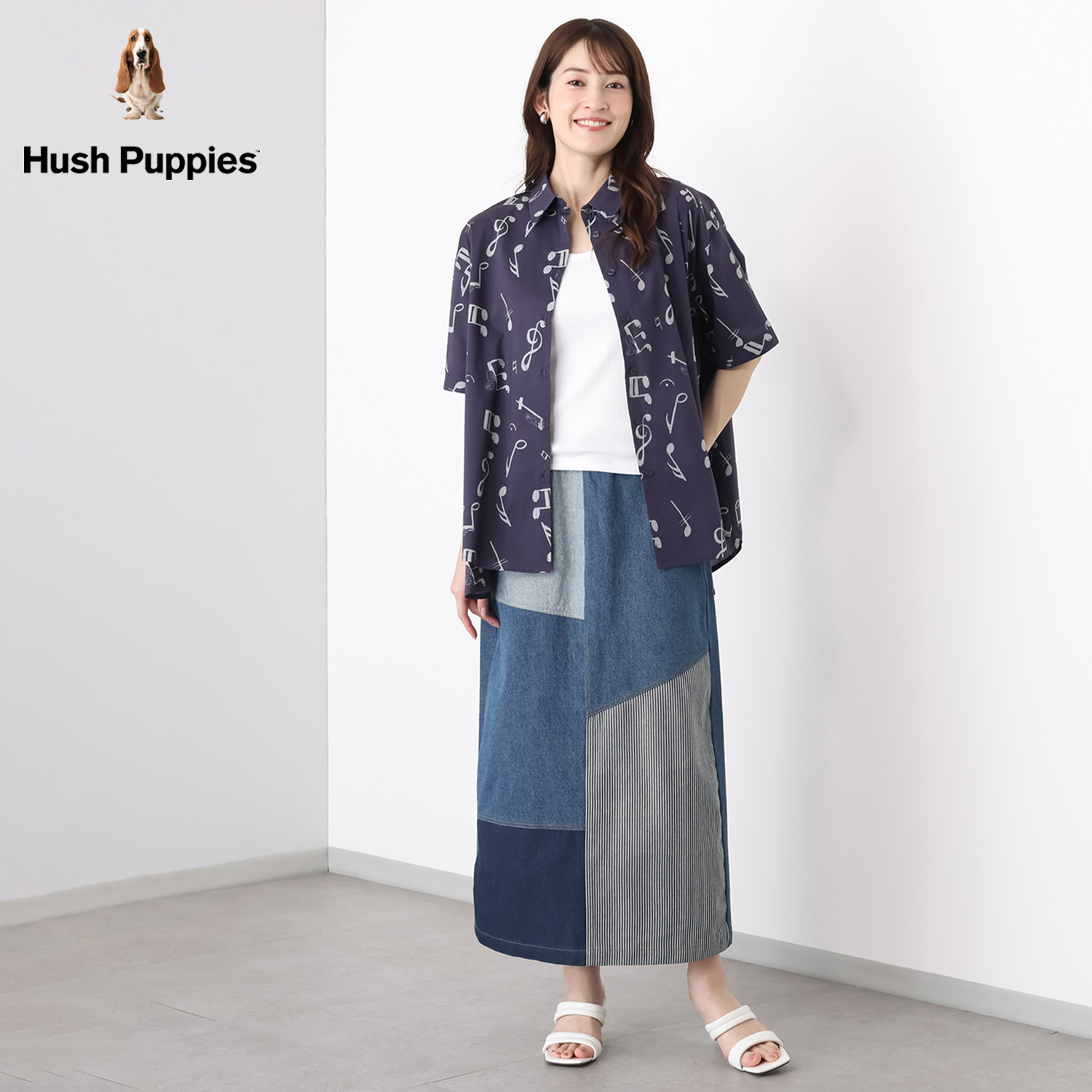 ハッシュパピー オーバーサイズ 音符柄プリント 半袖シャツ