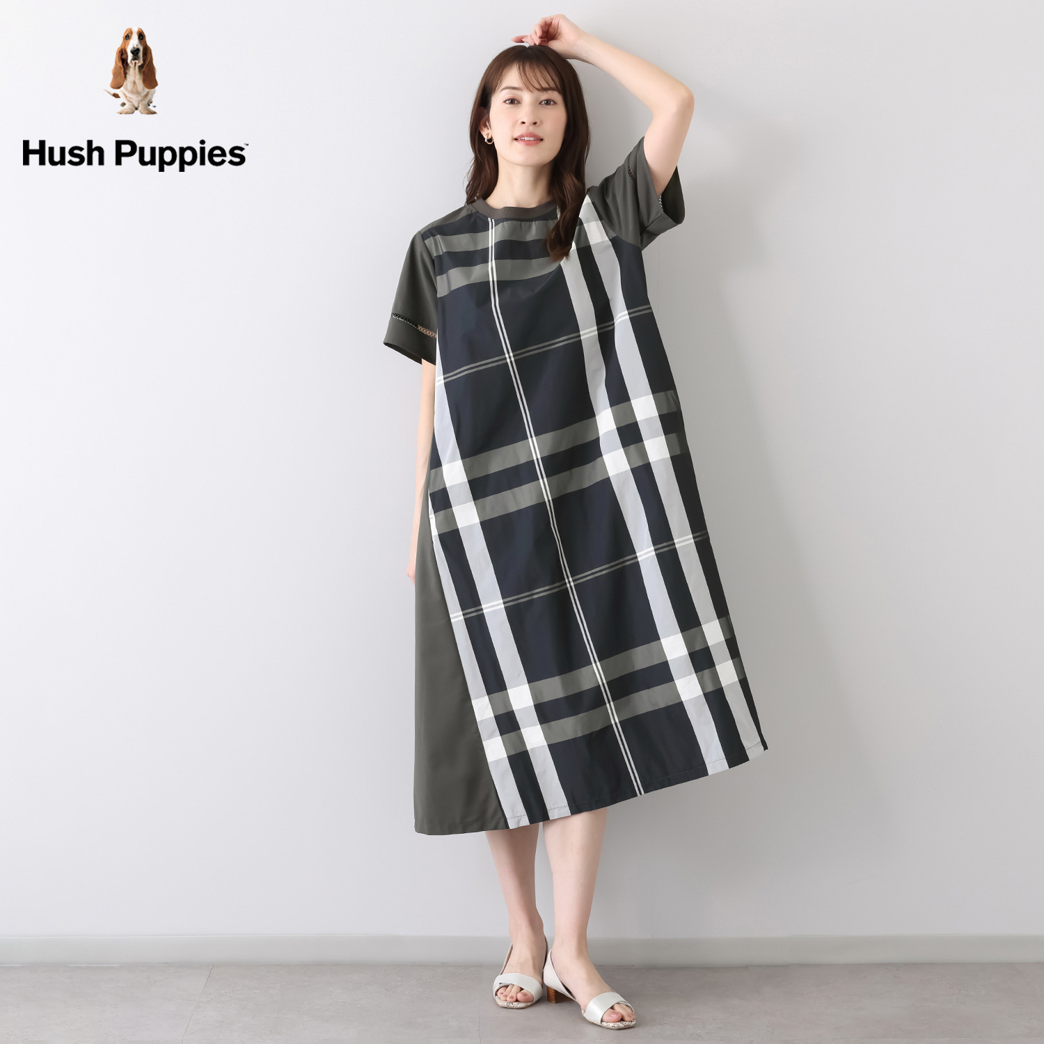 ハッシュパピー ３種類の異素材切替 ワンピース